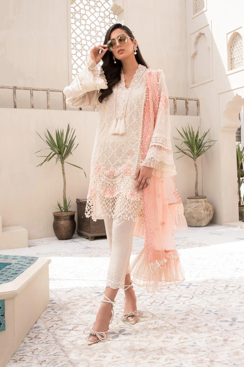 Unstitched Lawn EL-21-05-Off White and Peach - Image 2