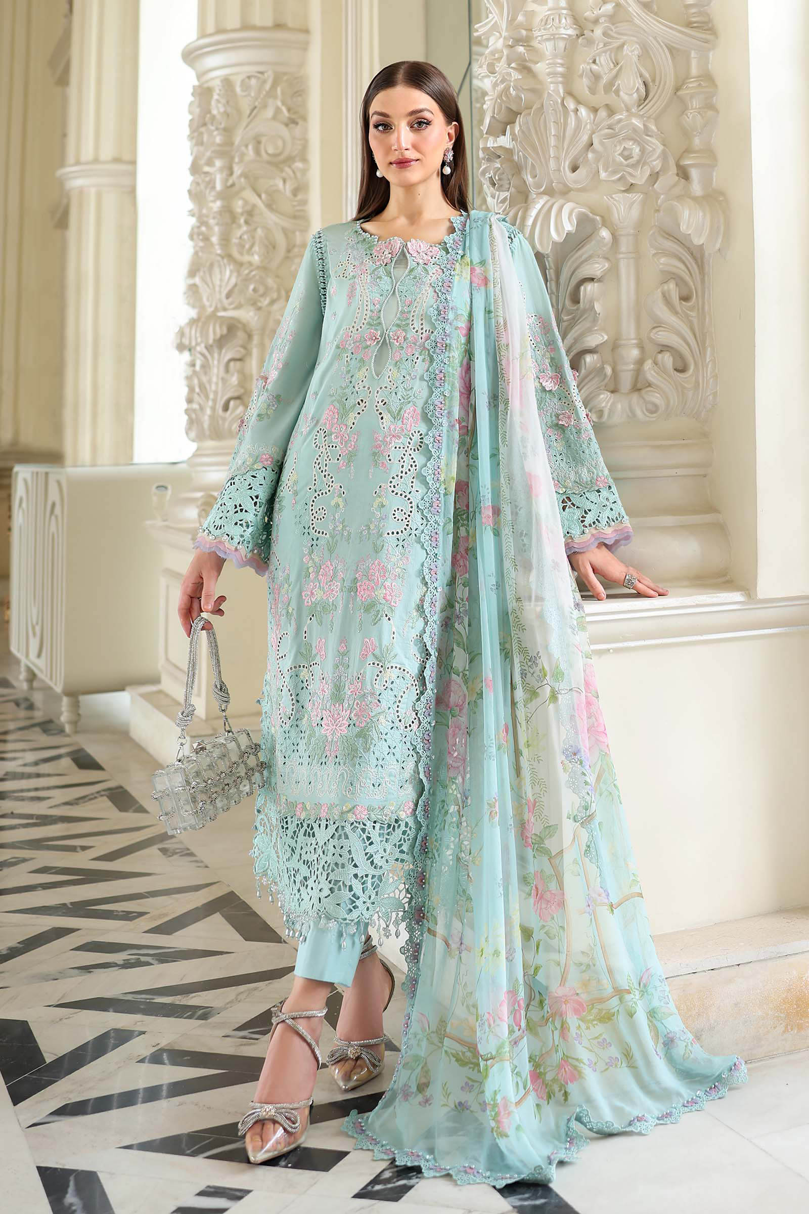 3 Piece Unstitched Embroidered Lawn Suit - Image 2