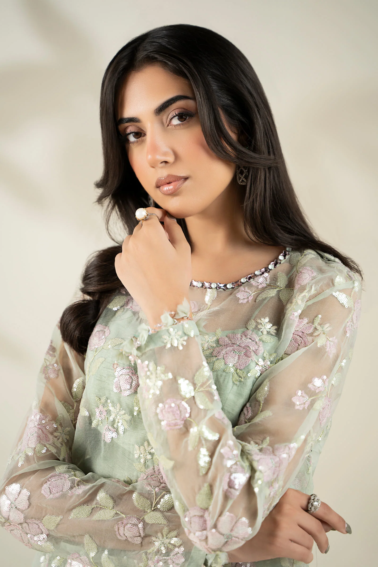Embroidered Organza Fabric (2Pcs) | LF-911 - Image 7