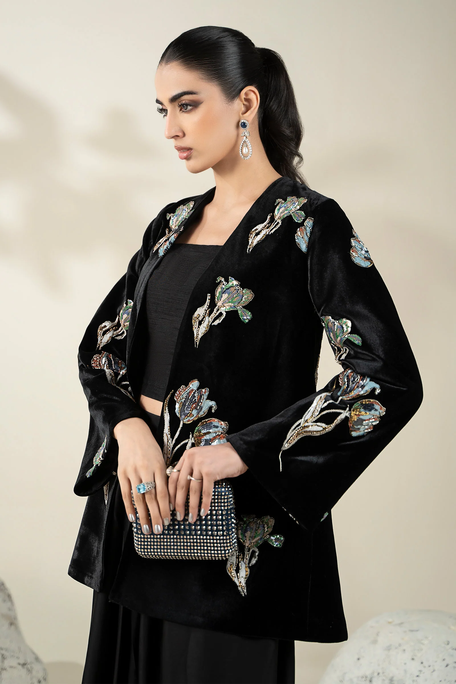 Embellished Velvet Fabric (1Pc) | LF-CH25-07 - Image 9