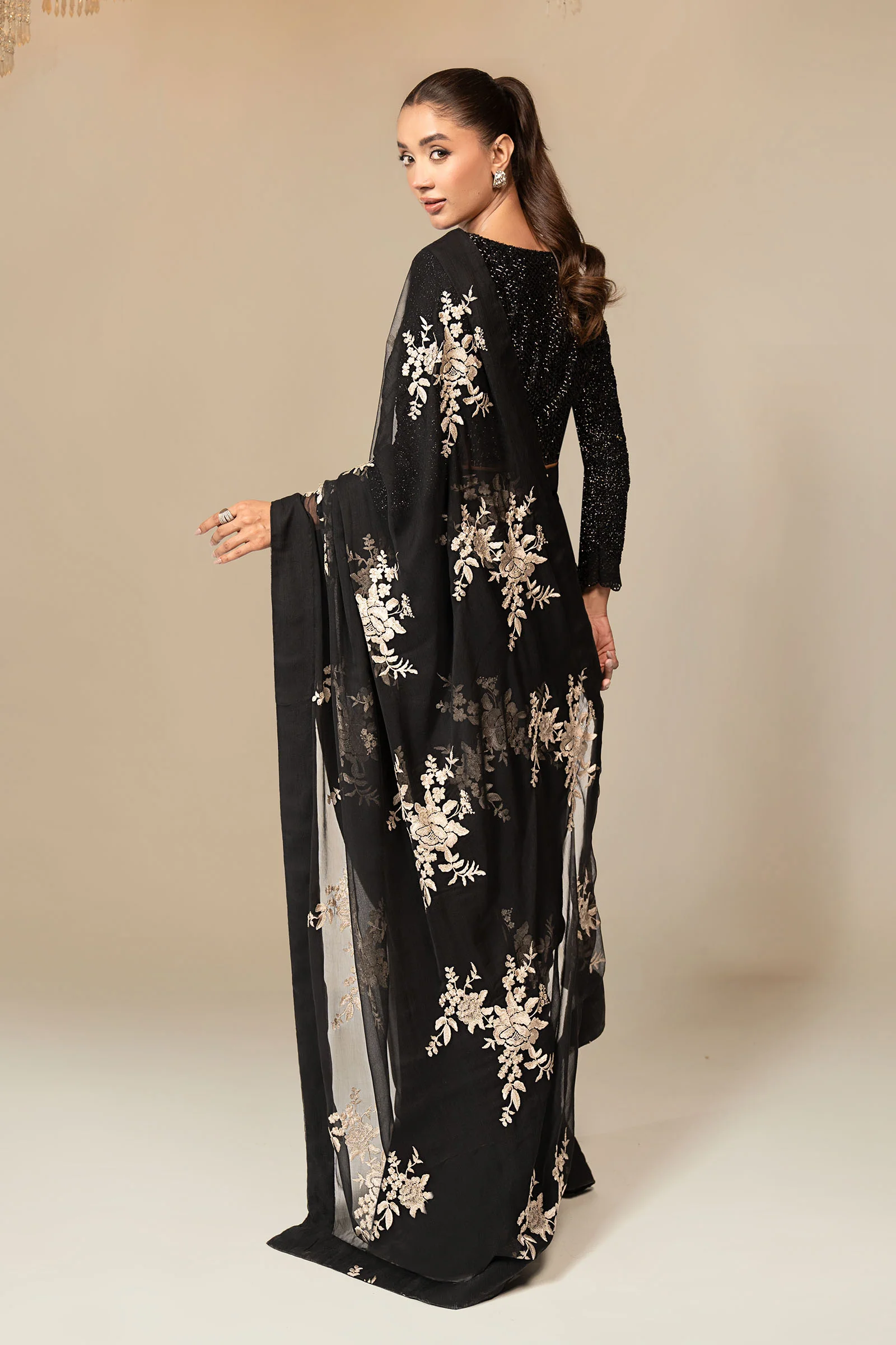 Embroidered Chiffon Saree - Image 7