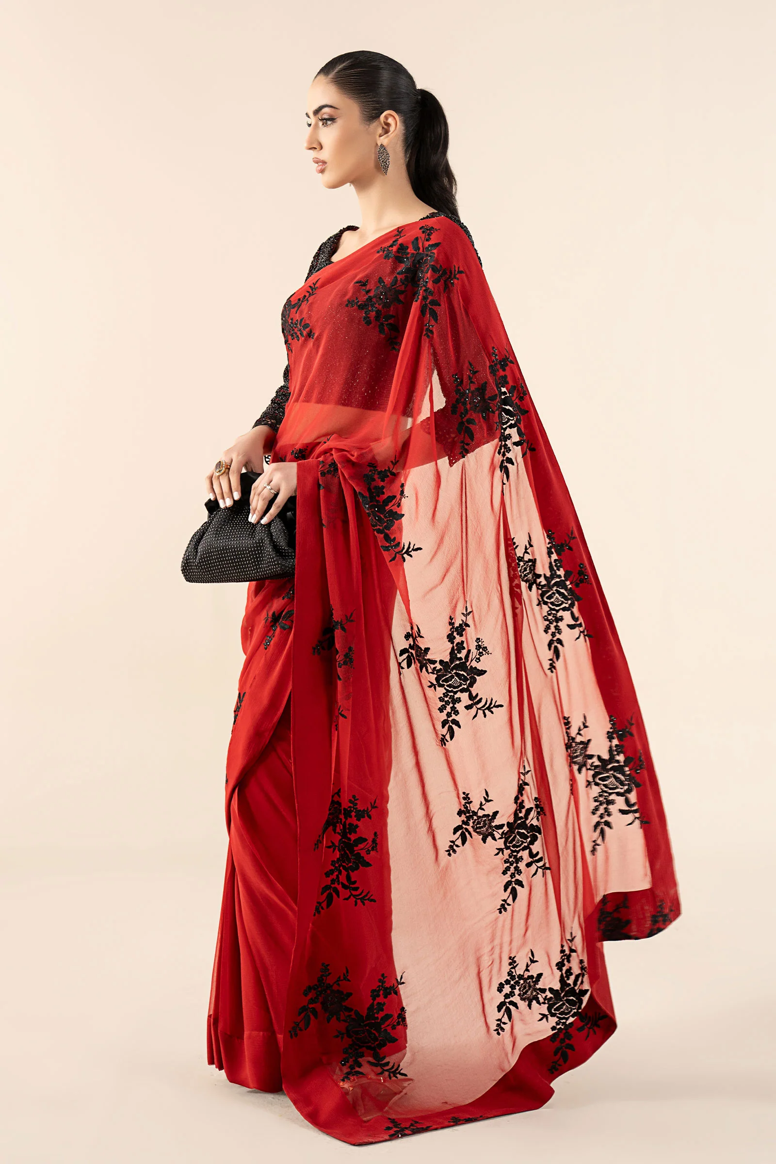 Embroidered Chiffon Saree - Image 4