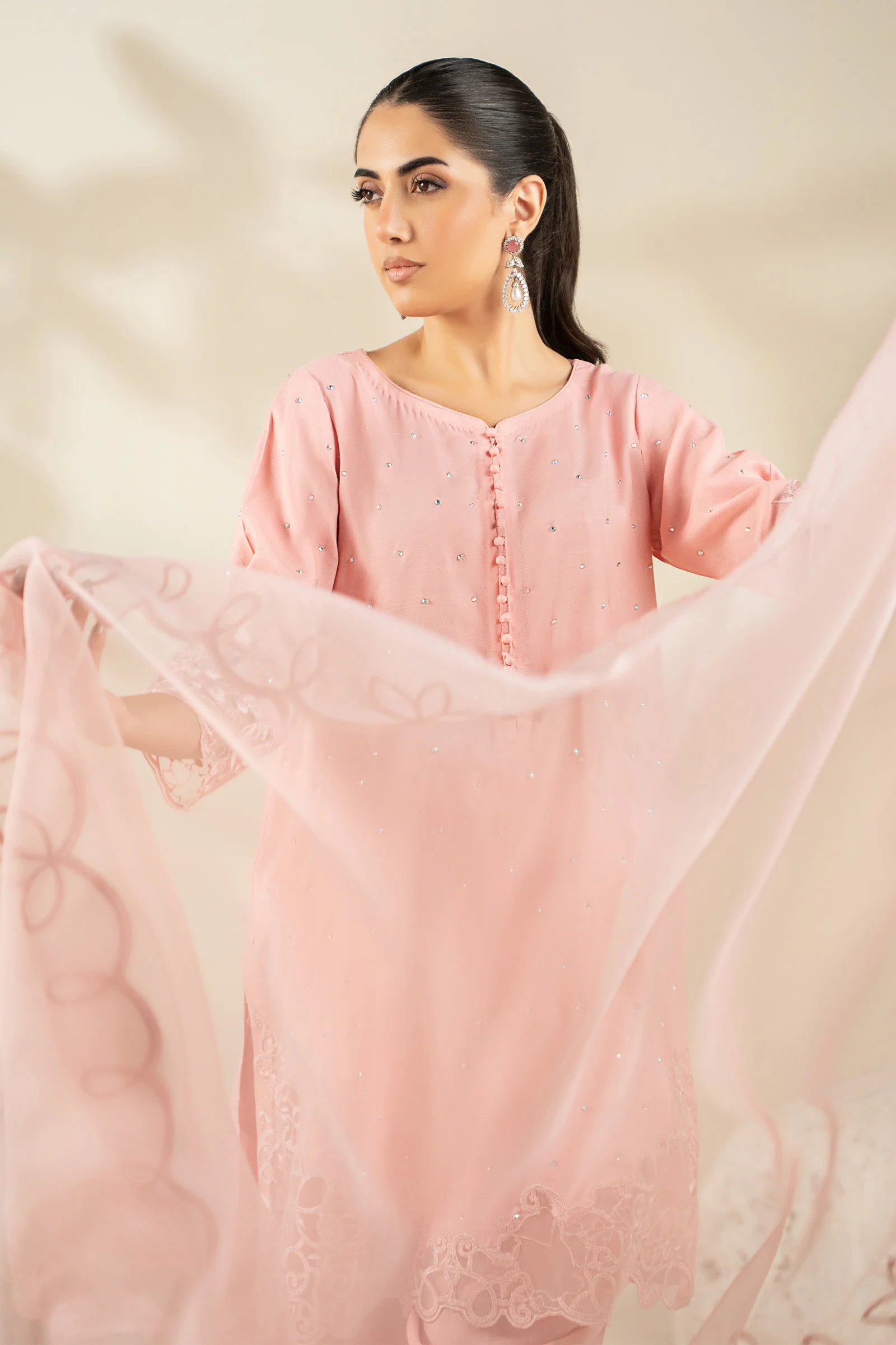 3 Piece Embroidered Raw Silk Suit - Image 3
