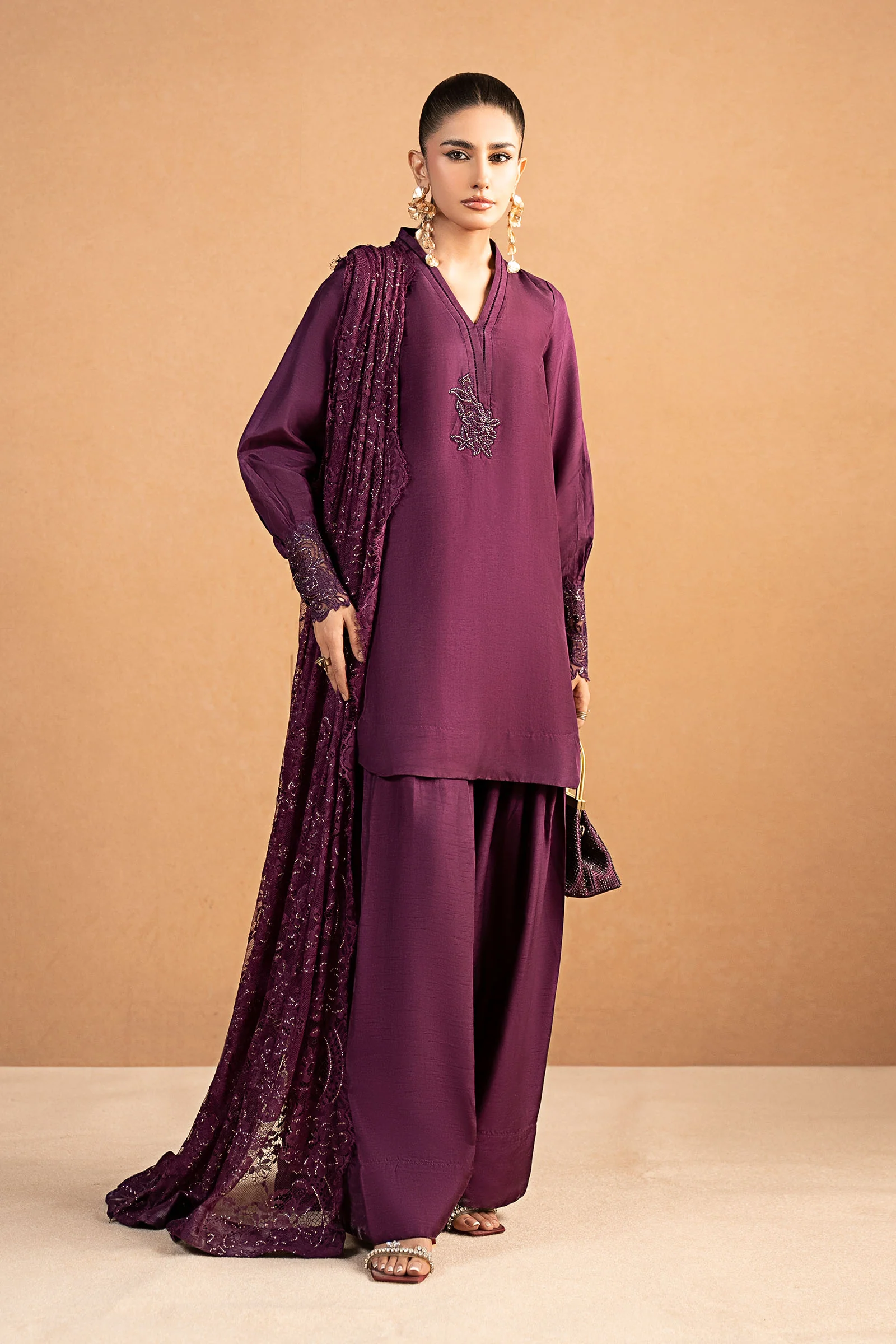 3 Piece Embroidered Tissue Silk Suit - Image 8