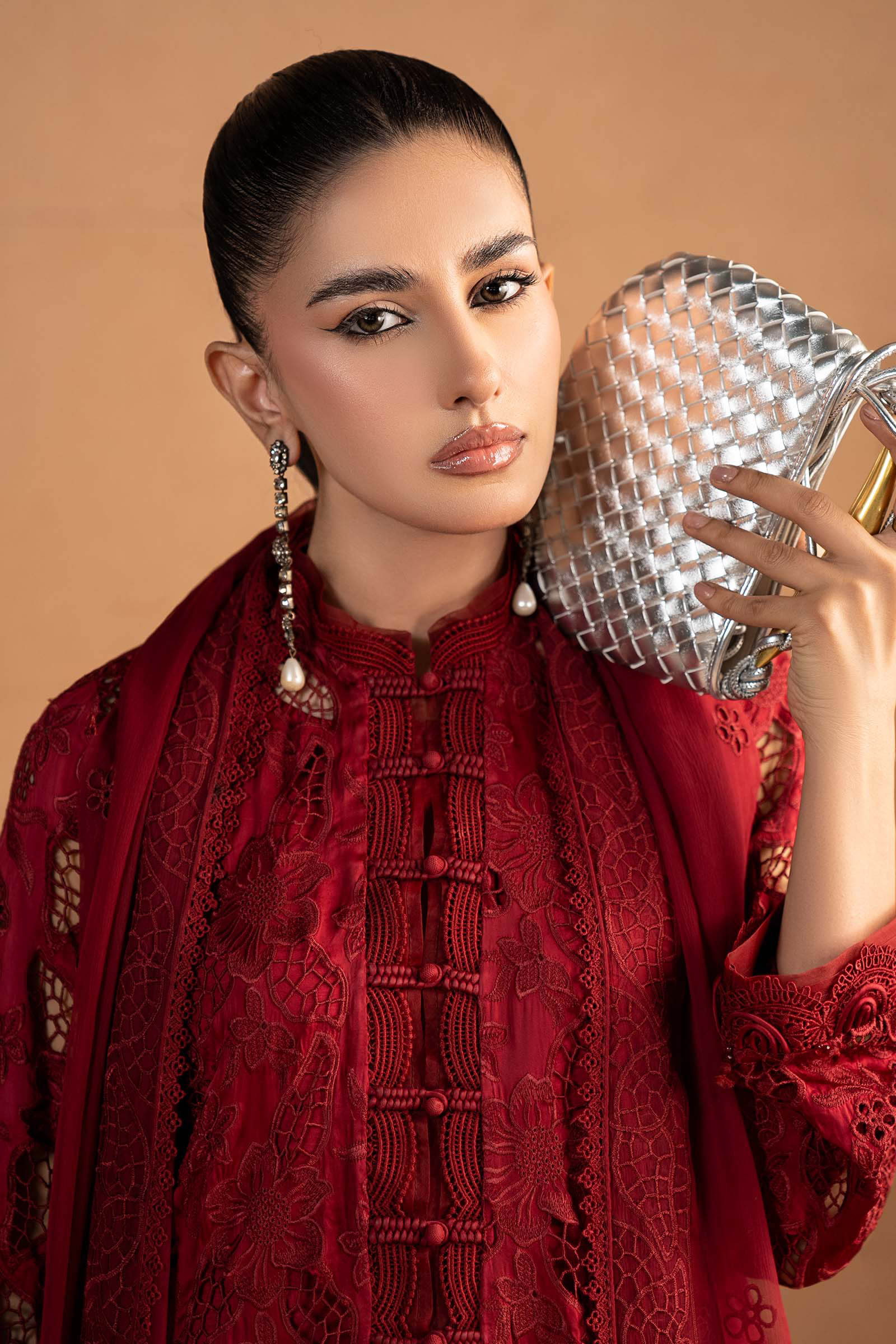 3 Piece Embroidered Shamoze Silk Suit - Image 3