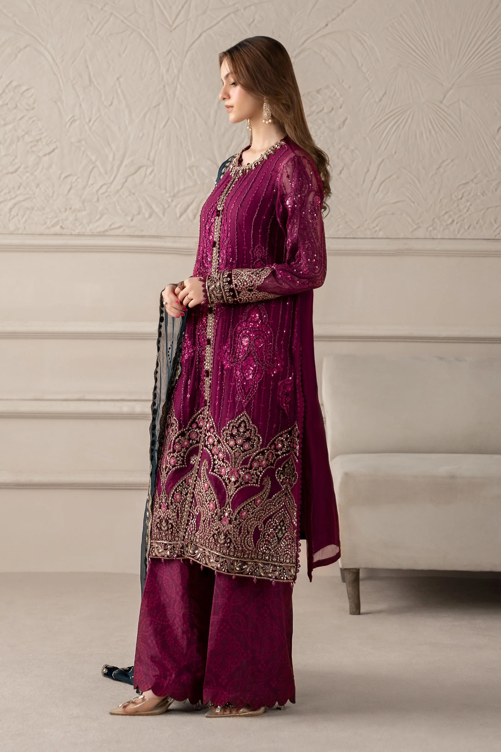 3 Piece Embroidered Chiffon Suit | MCS-25-102 - Image 6