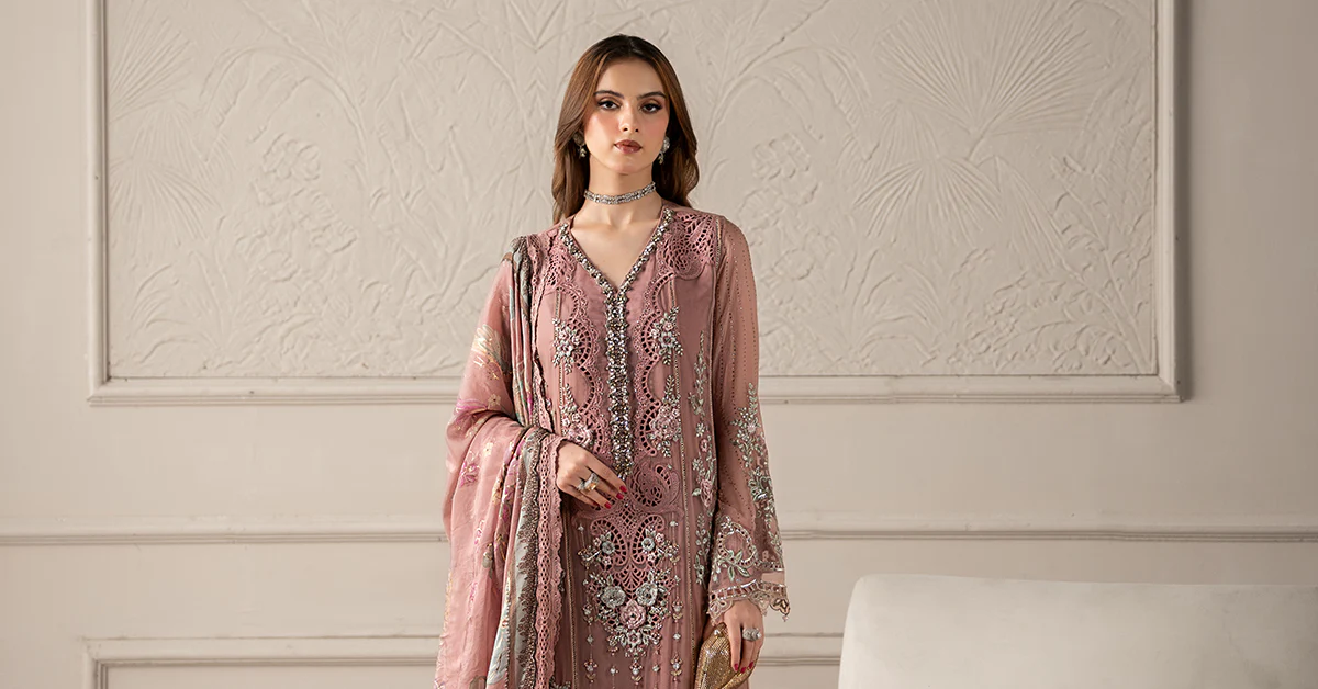 3 Piece Embroidered Chiffon Suit | MCS-25-105 - Image 10