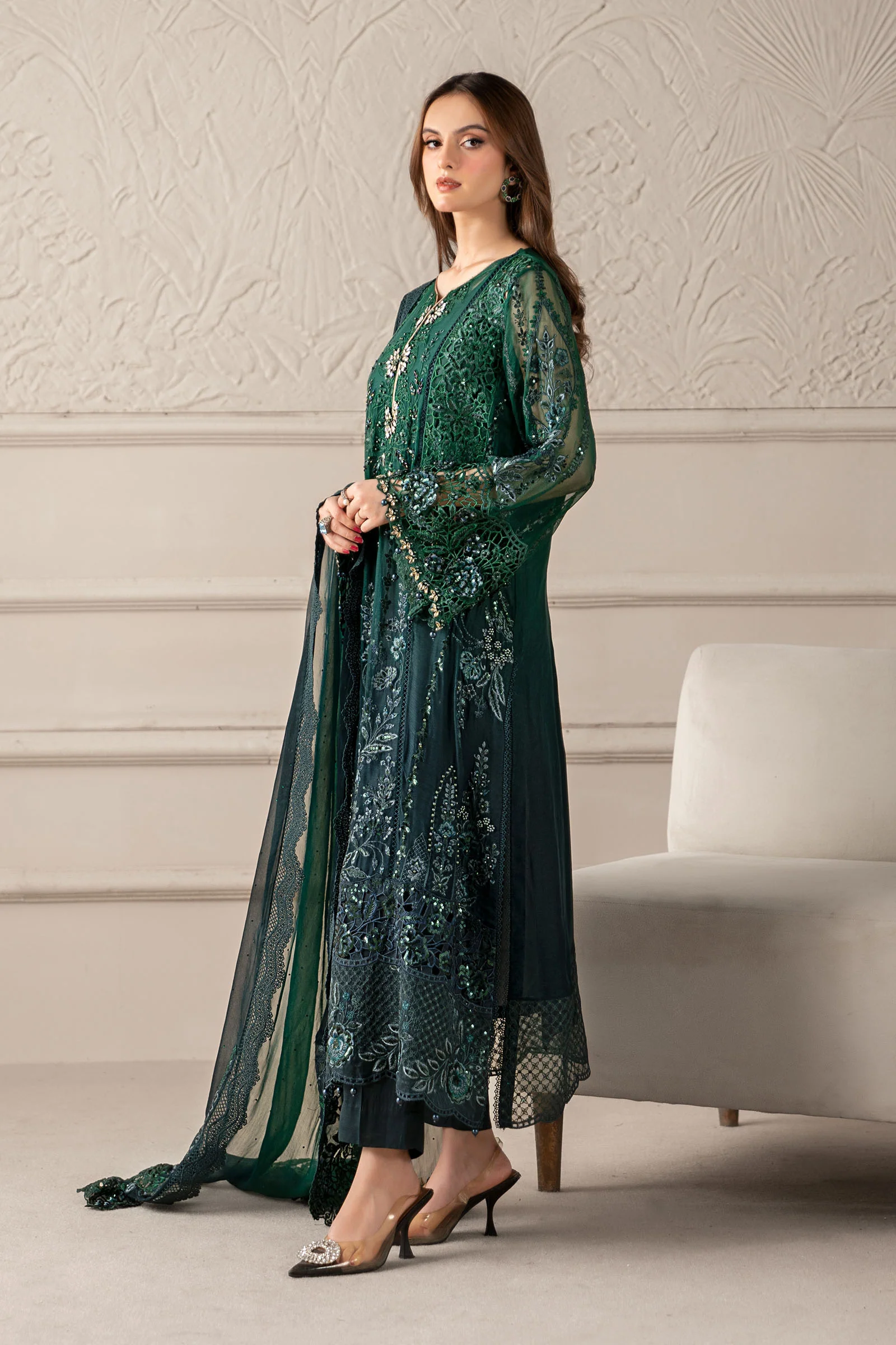 3 Piece Embroidered Chiffon Suit | MCS-25-106 - Image 9