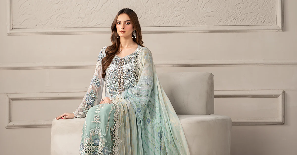 3 Piece Embroidered Chiffon Suit | MCS-25-108 - Image 9