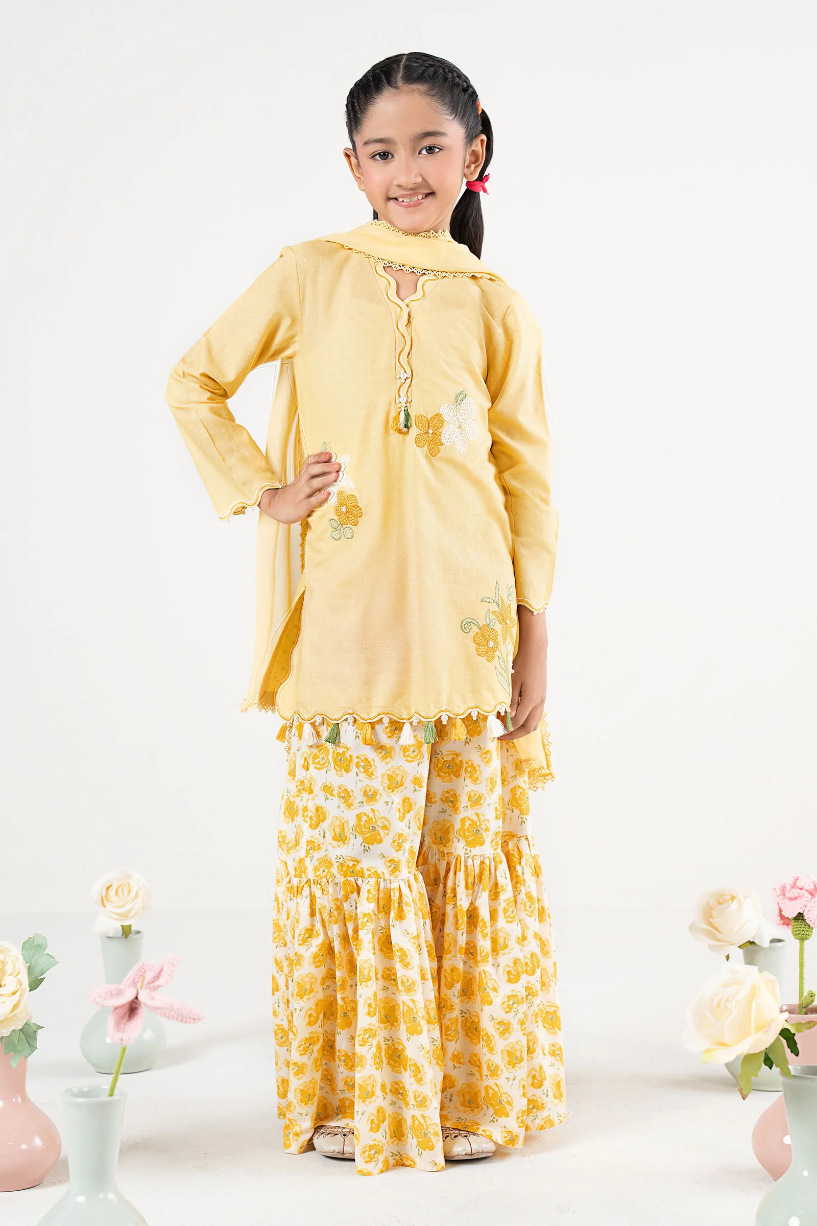3 Piece Embroidered Cotton Brochia Jacquard Suit