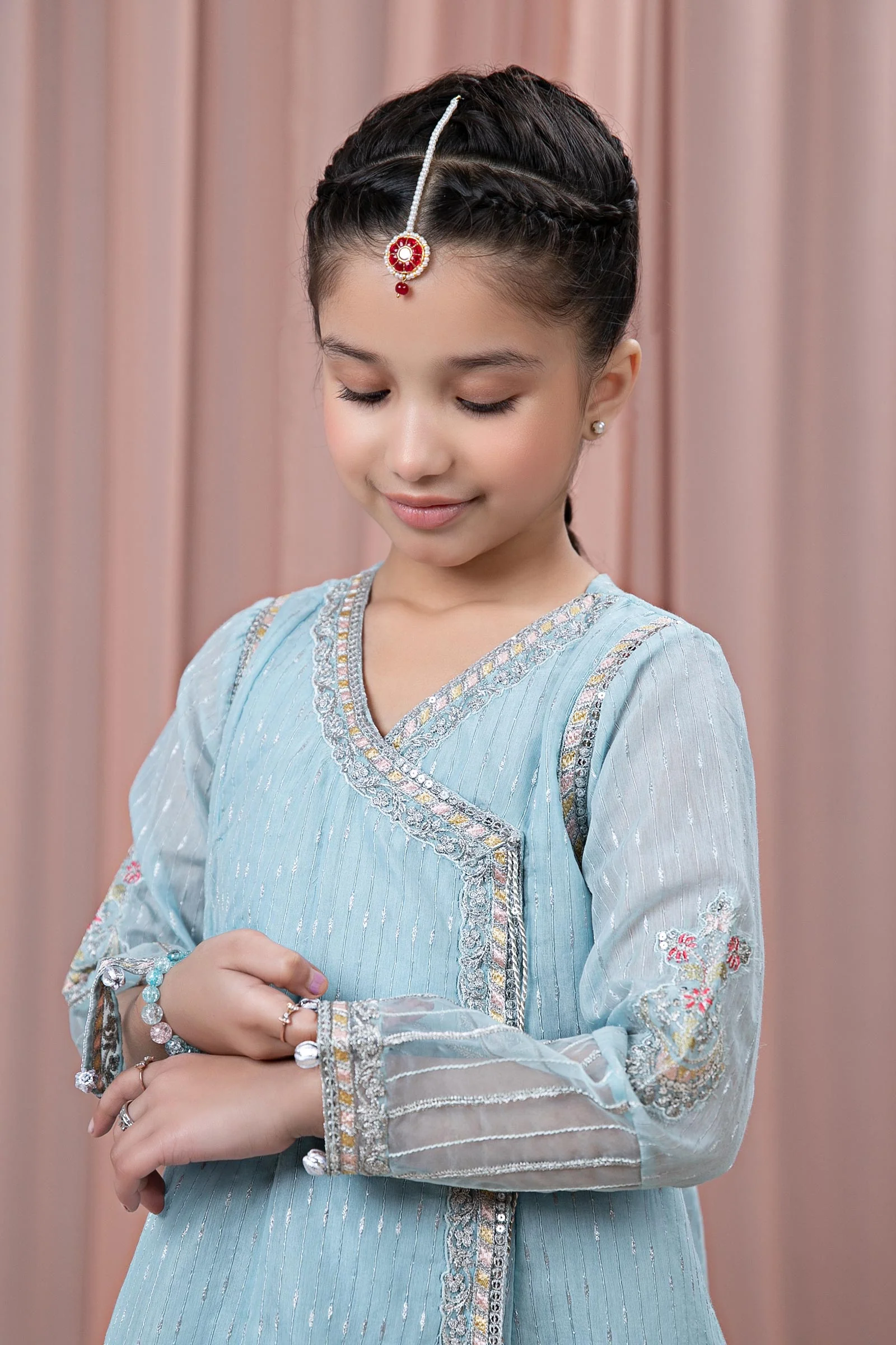 3 Piece Embroidered Cotton Jacquard Zari Suit - Image 3