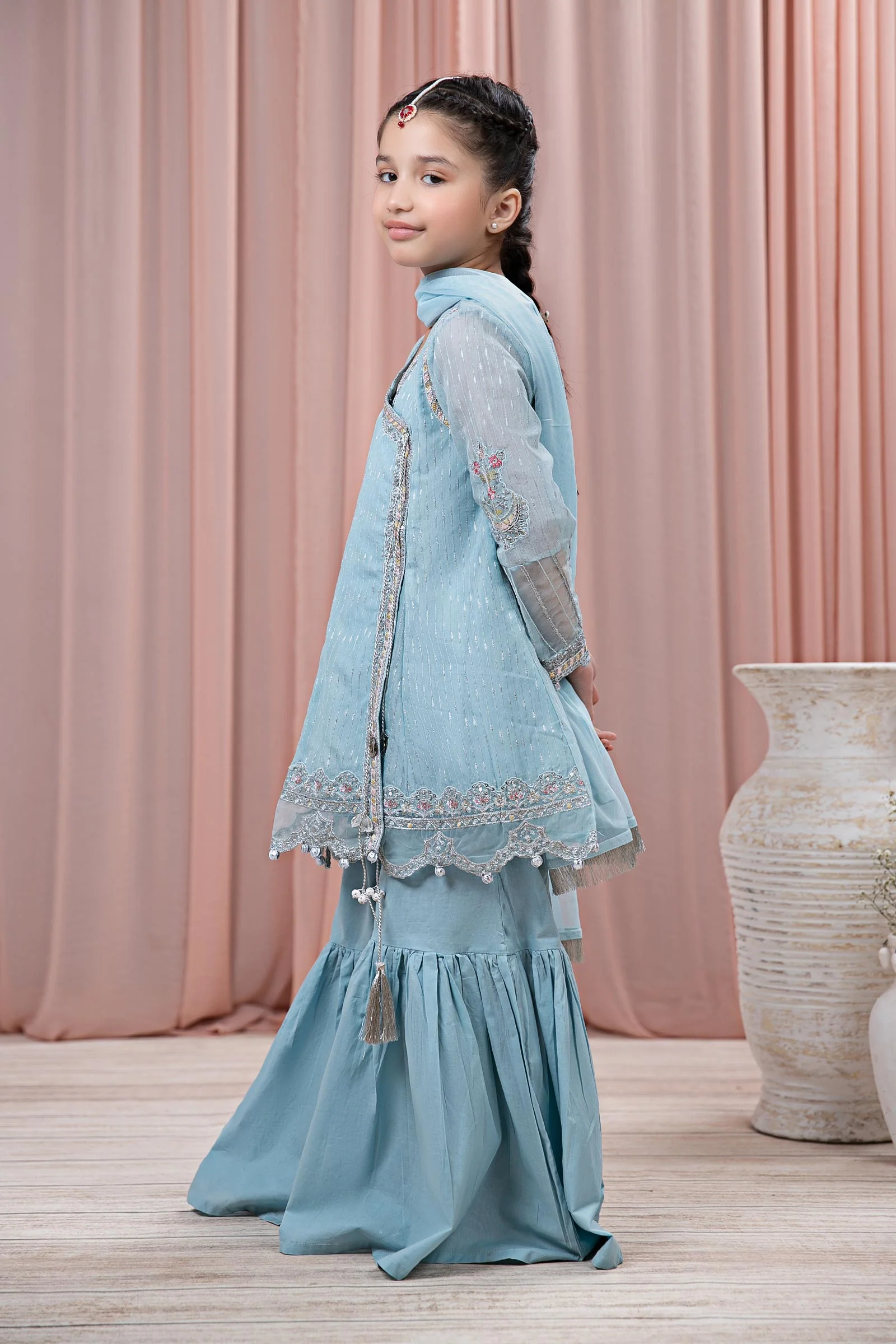 3 Piece Embroidered Cotton Jacquard Zari Suit - Image 5