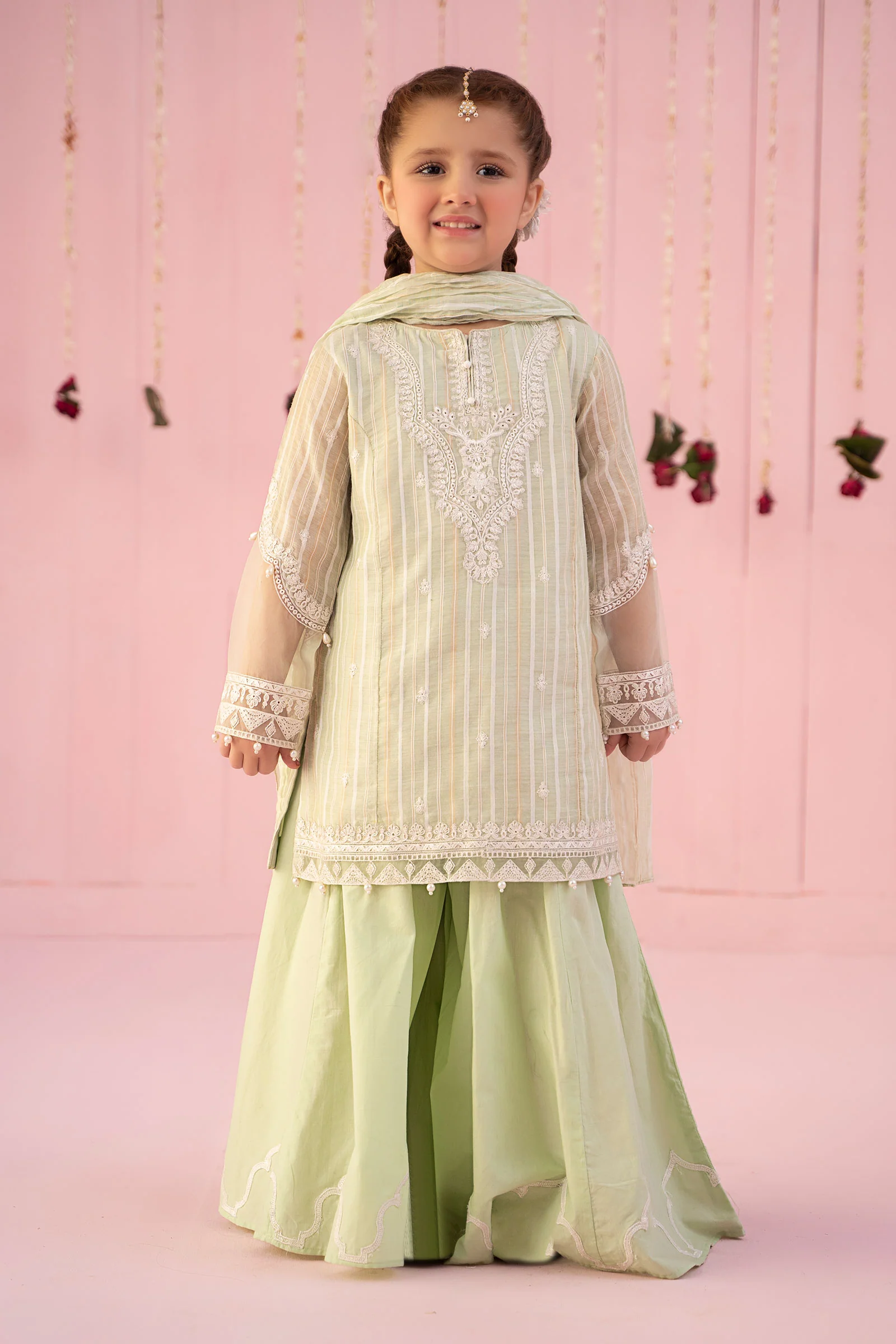 3 Piece Embroidered Stripe Cotton Suit