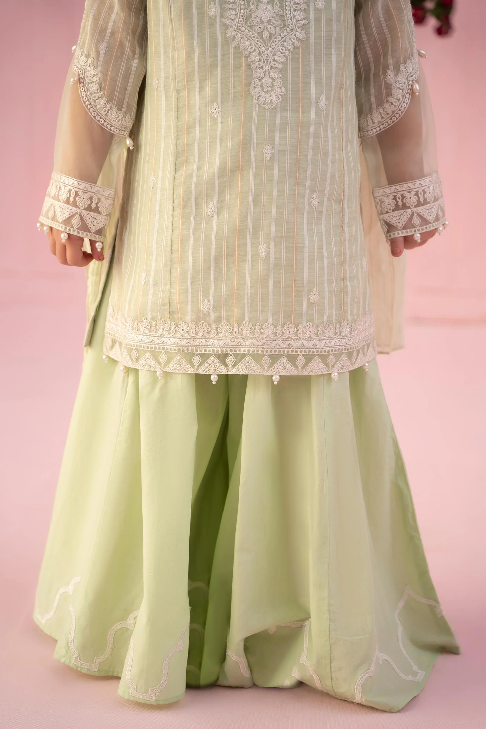 3 Piece Embroidered Stripe Cotton Suit - Image 4