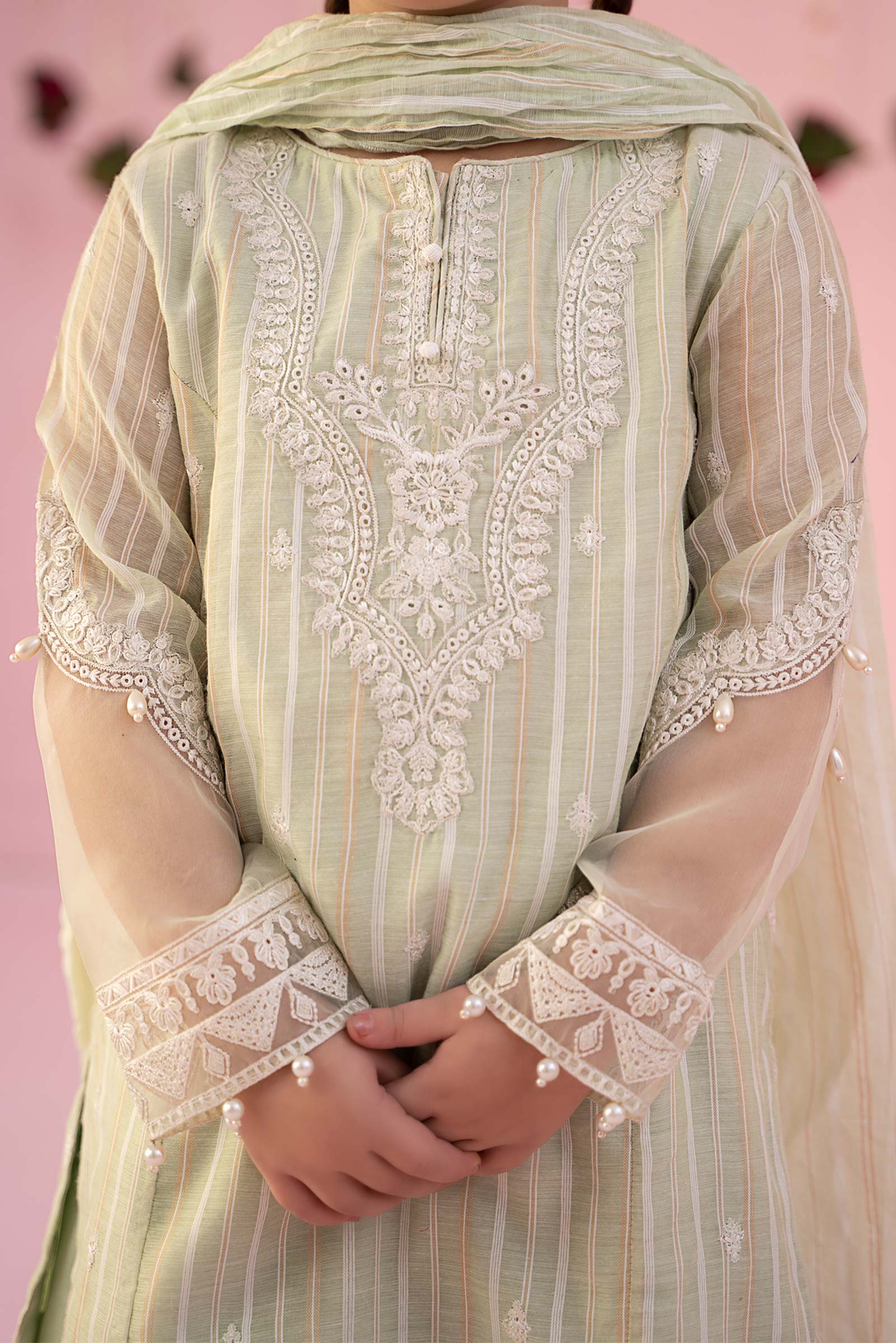 3 Piece Embroidered Stripe Cotton Suit - Image 5