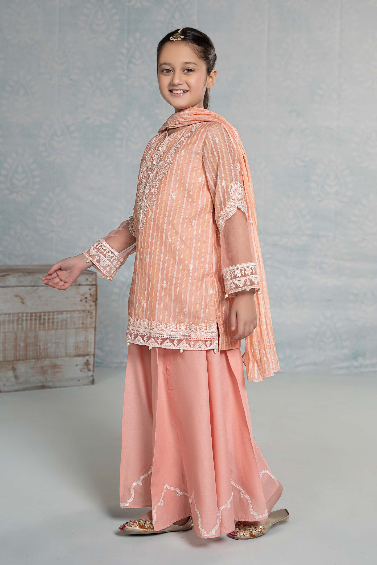 3 Piece Embroidered Stripecotton Suit - Image 5