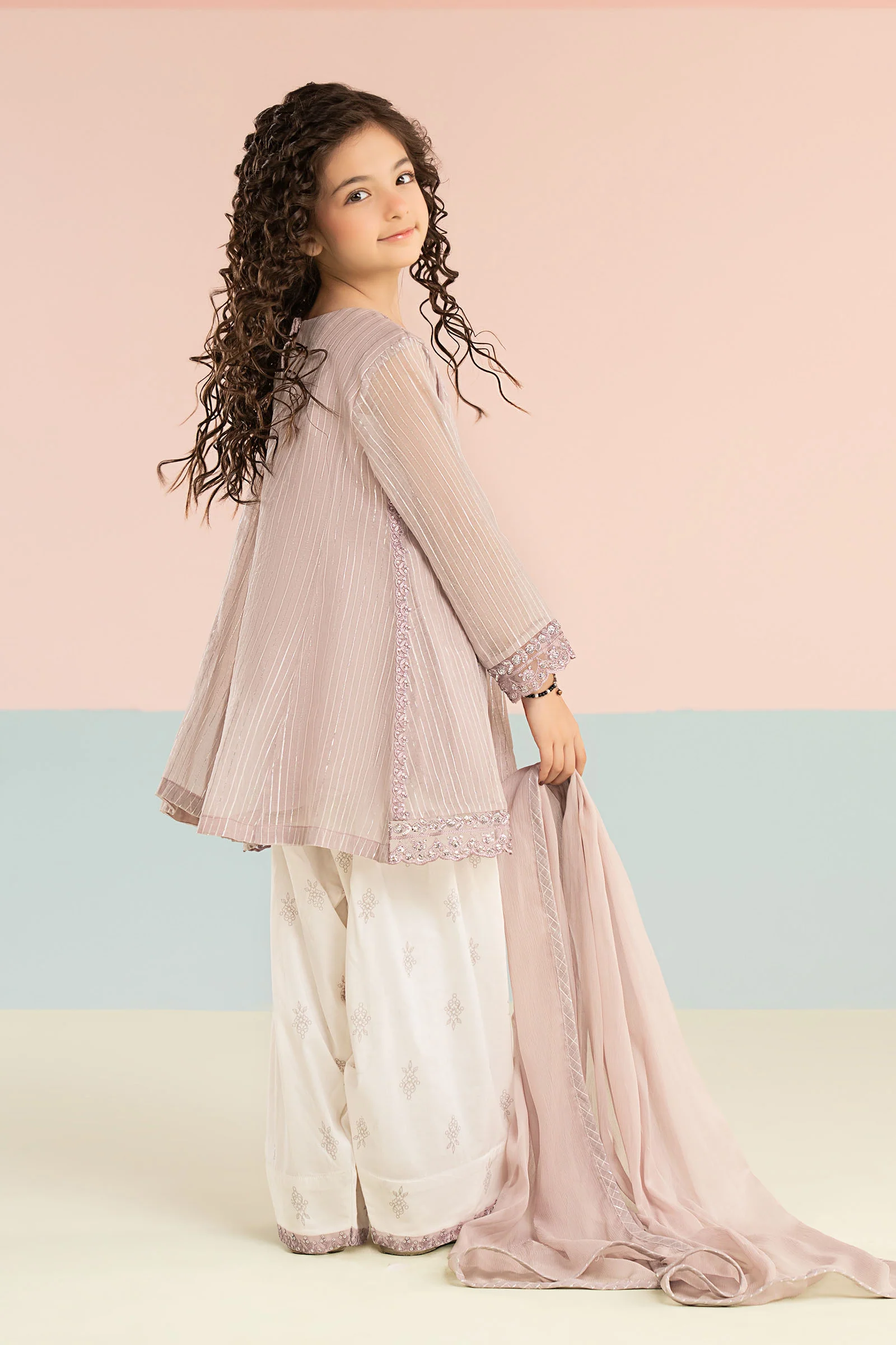 3 Piece Embroidered Striped Lurex Yarn Dyed Suit - Image 8