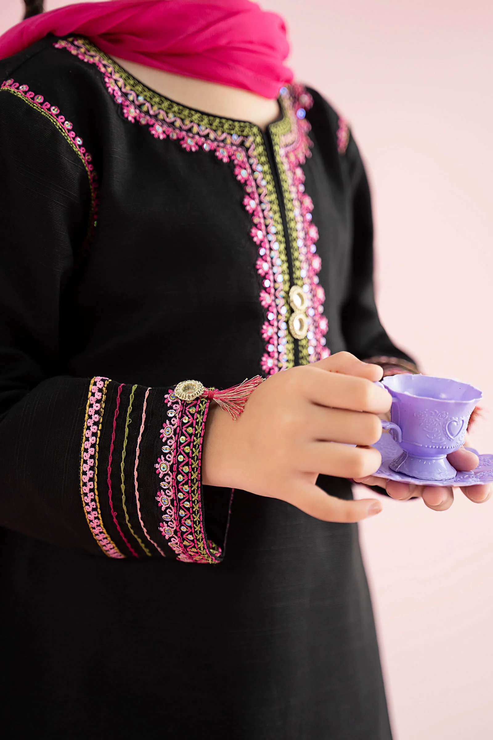 3 Piece Embroidered Slub Khaddar Suit - Image 5
