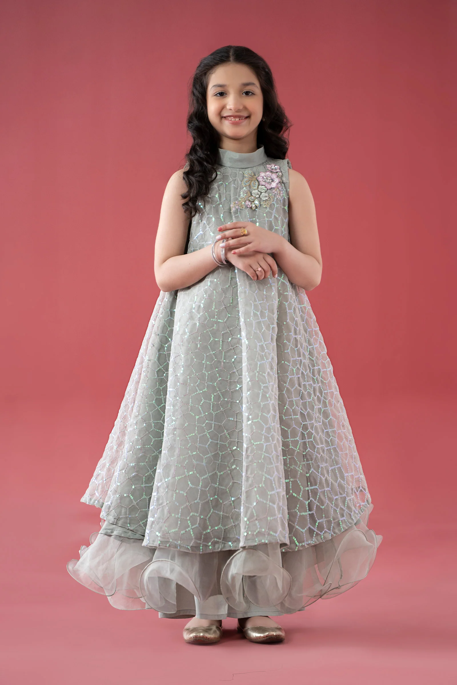 3 Piece Embroidered Poly Organza Suit