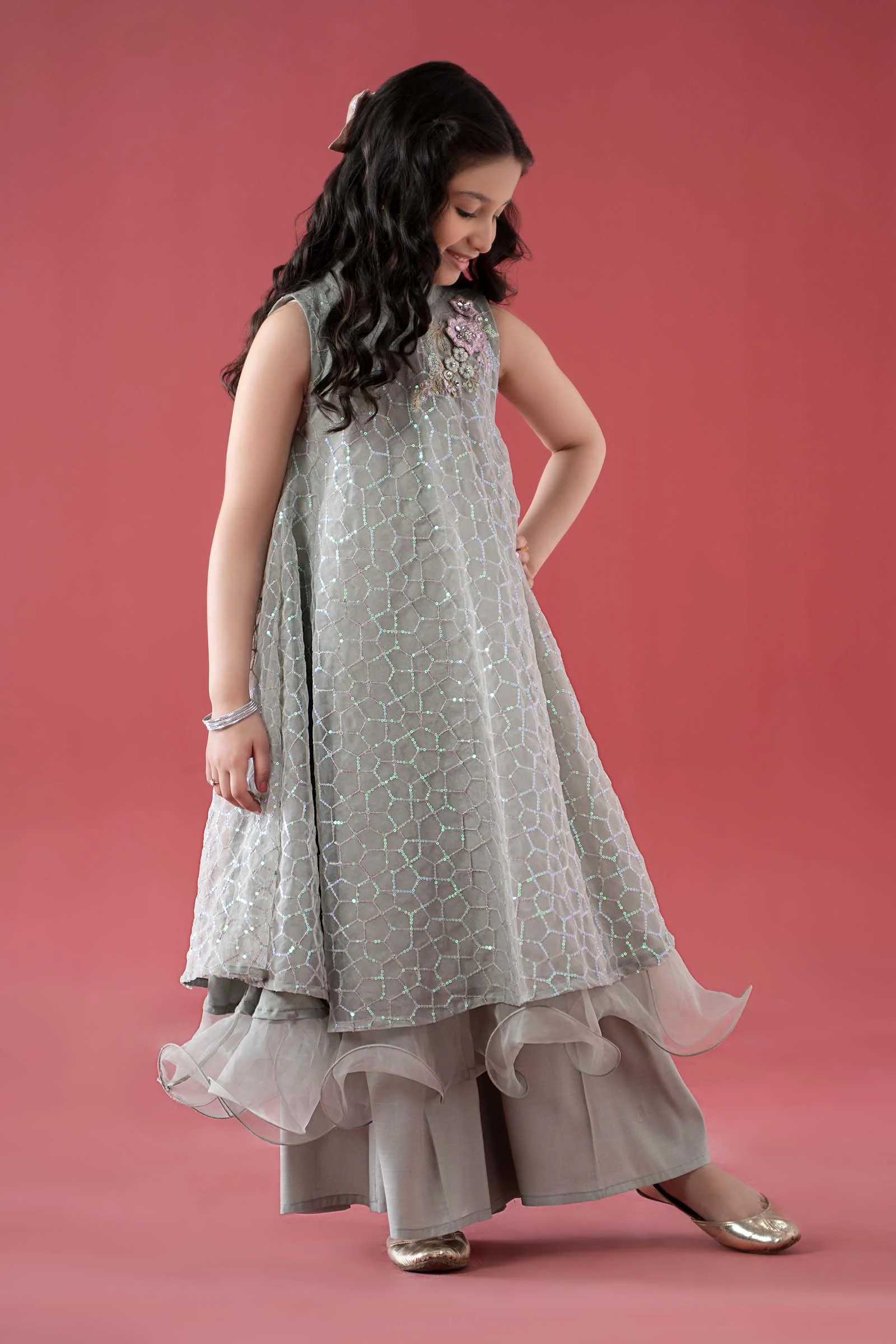 3 Piece Embroidered Poly Organza Suit - Image 6