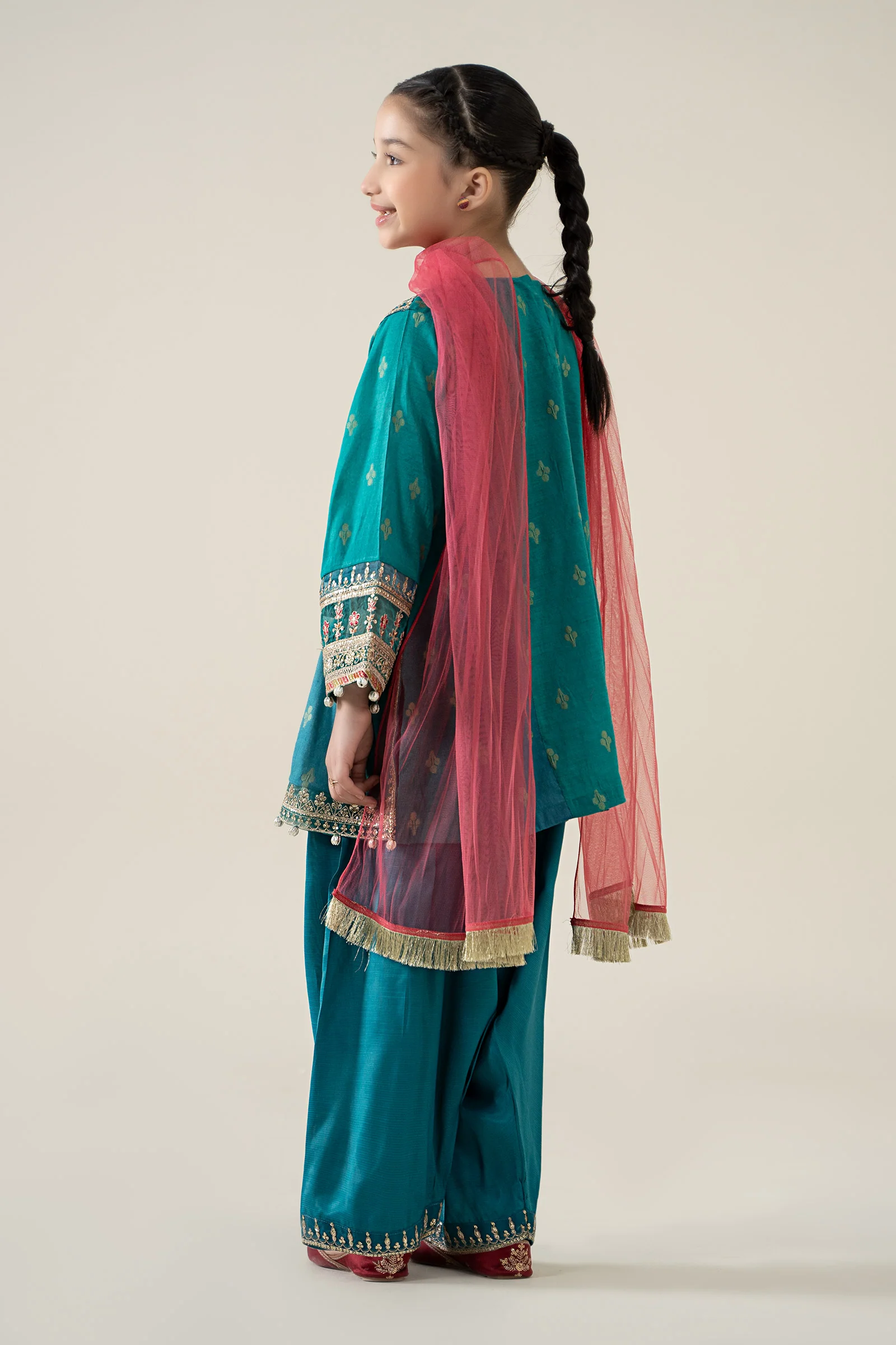 3 Piece Embroidered Paper Cotton Jacquard Suit - Image 7