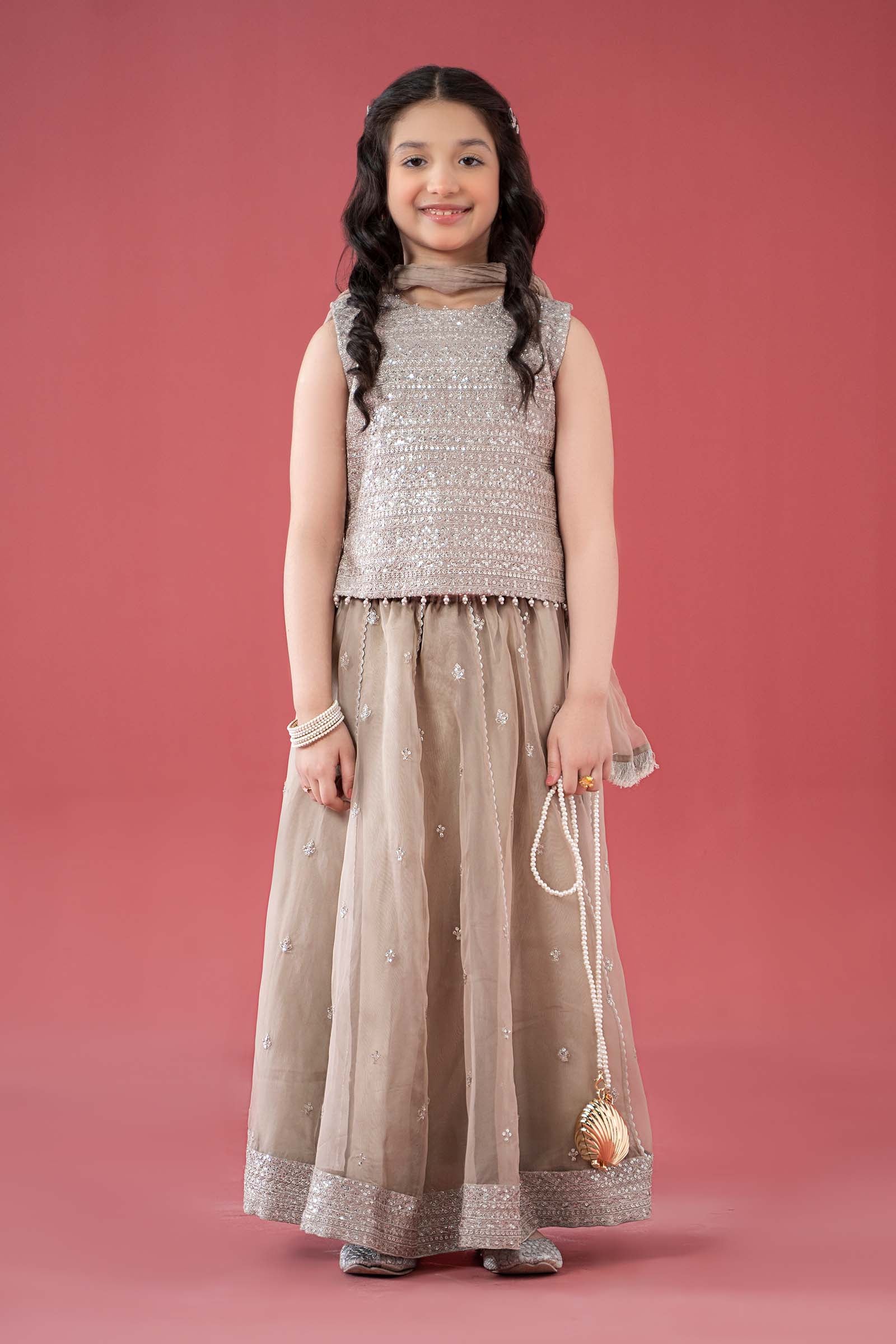 3 Piece Embroidered Raw Silk Suit