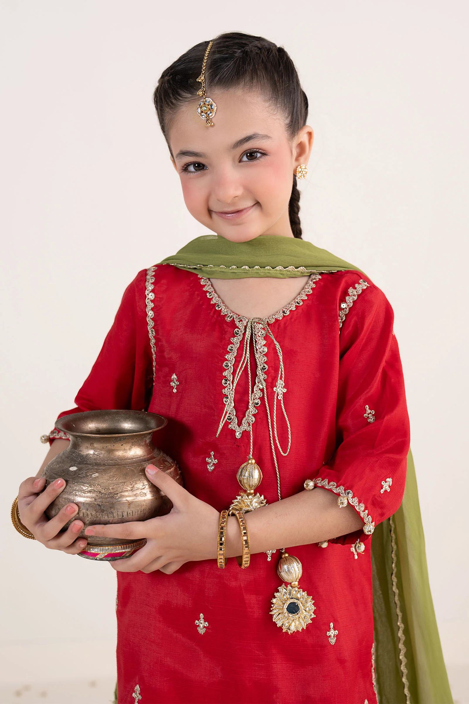 3 Piece Embroidered Raw Silk Suit - Image 2