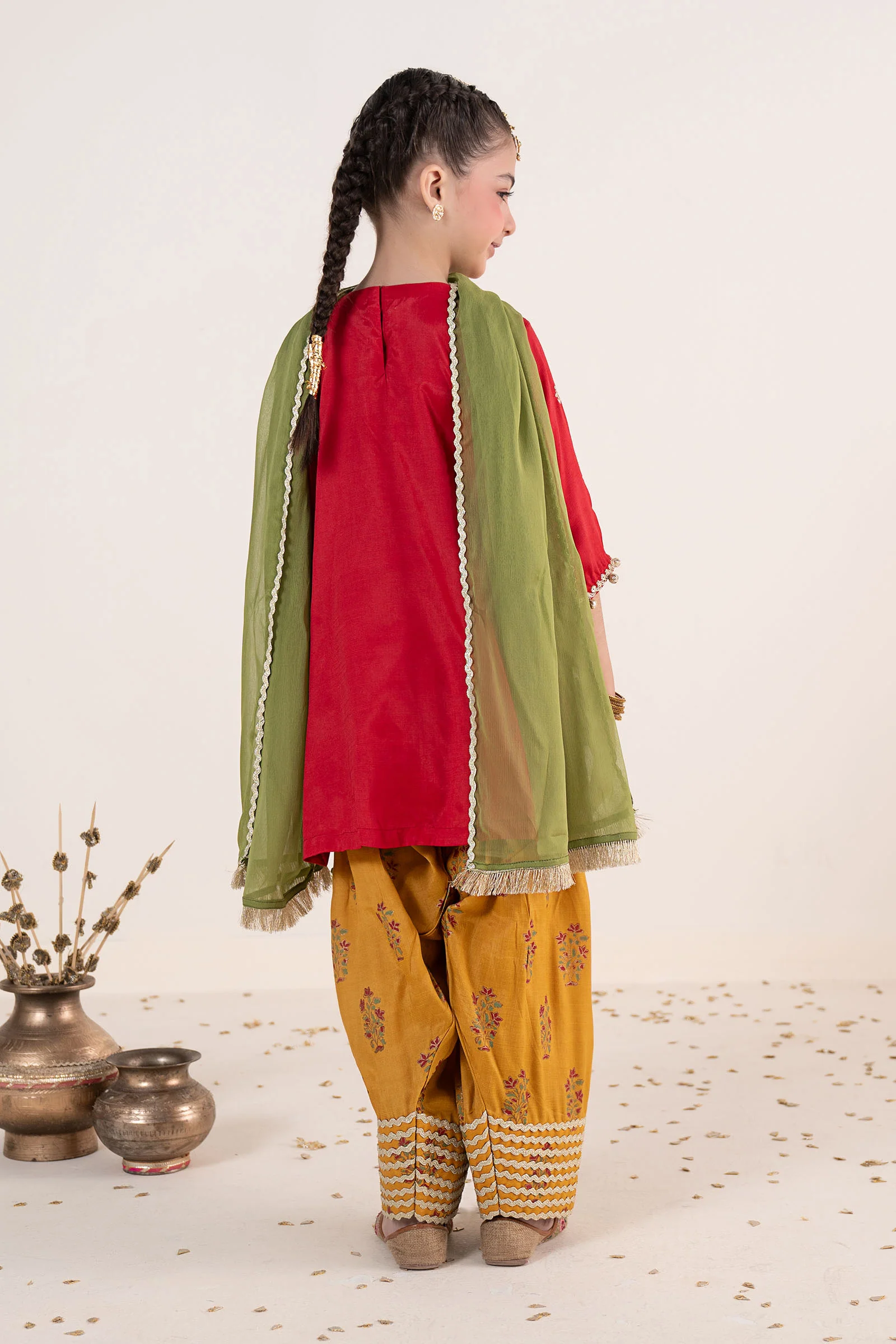 3 Piece Embroidered Raw Silk Suit - Image 7