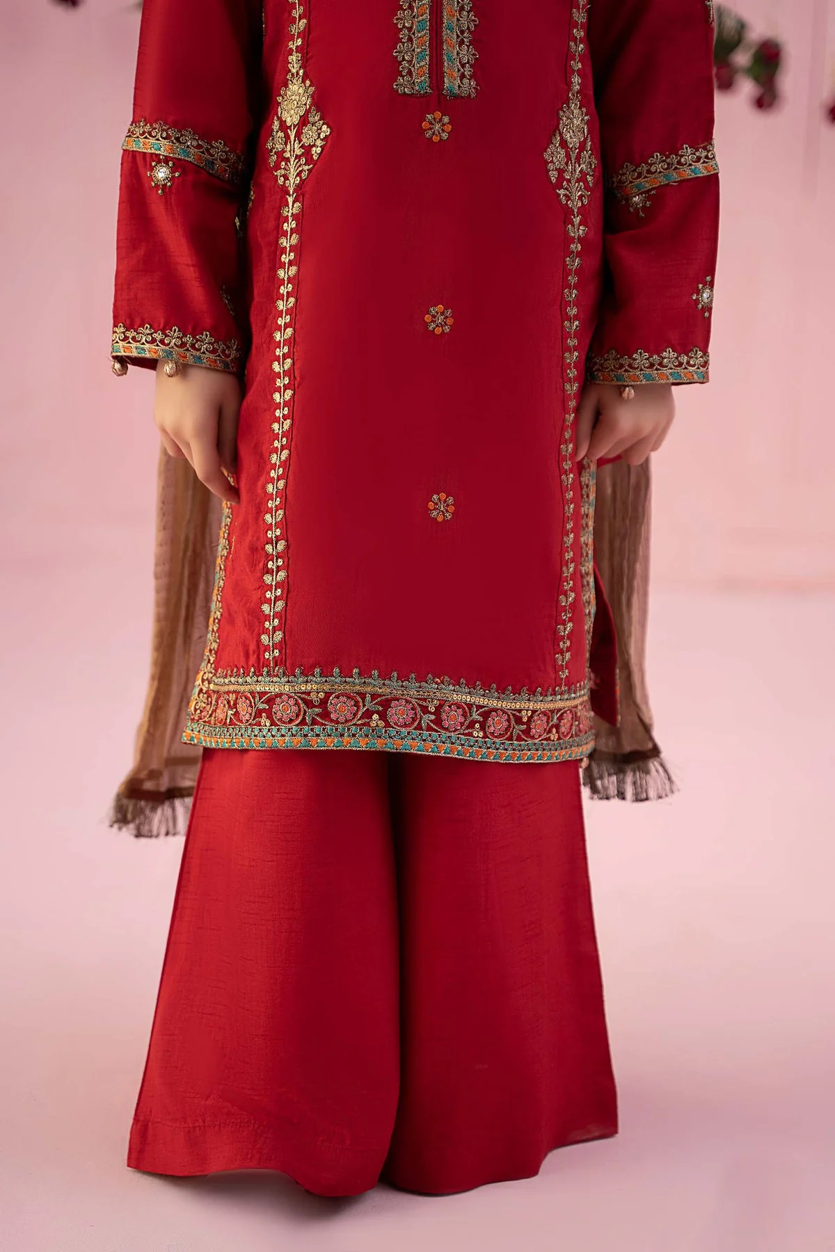 3 Piece Embroidered Raw Silk Suit - Image 3