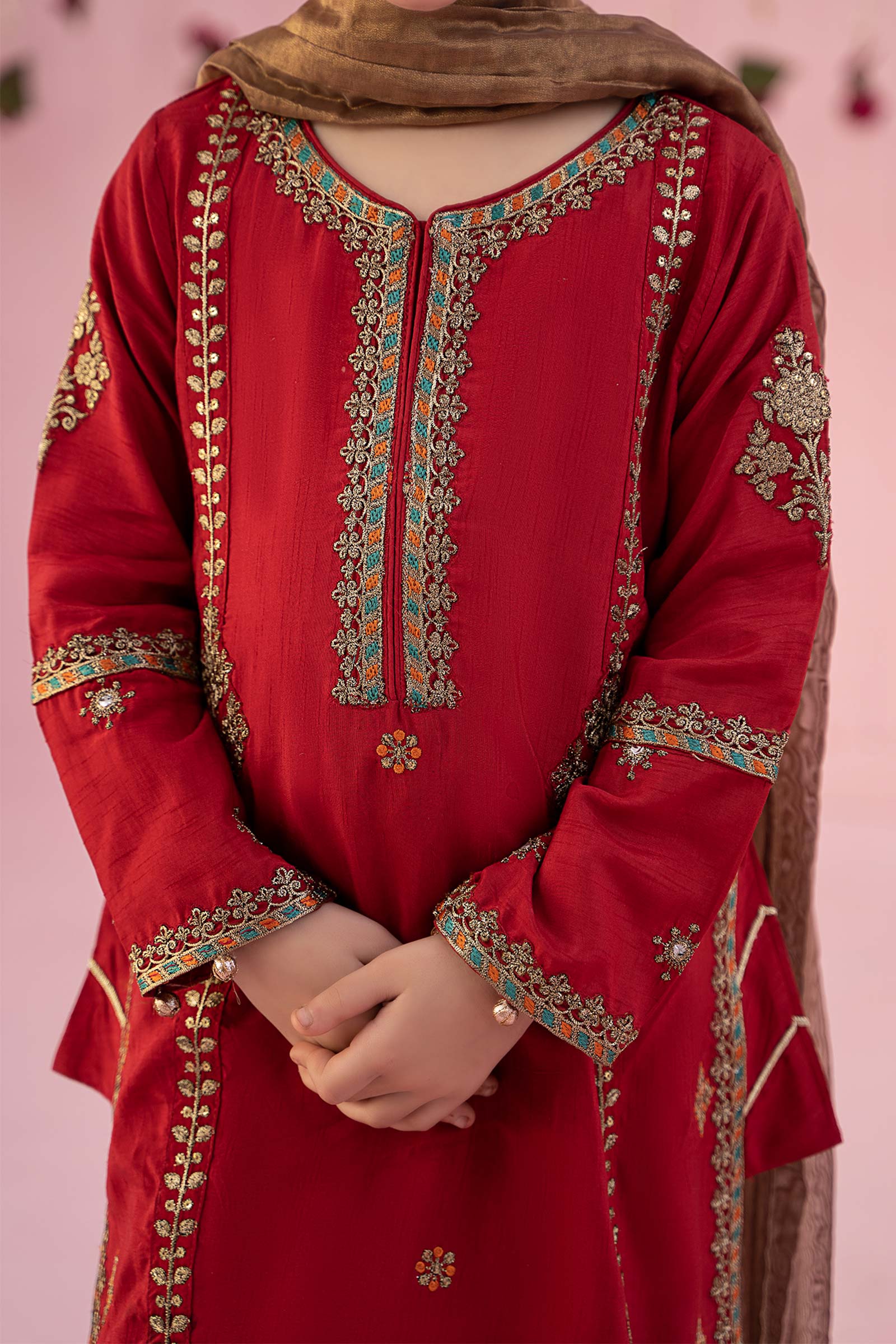 3 Piece Embroidered Raw Silk Suit - Image 4