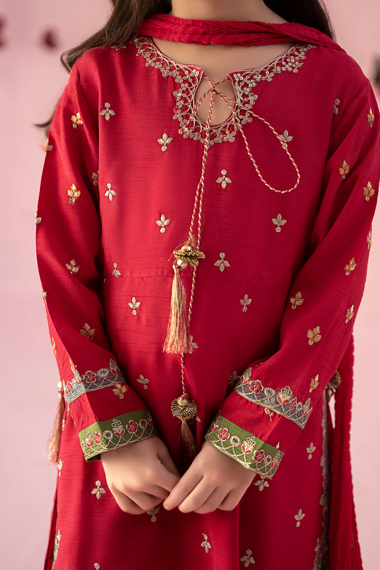 3 Piece Embroidered Raw Silk Suit - Image 3