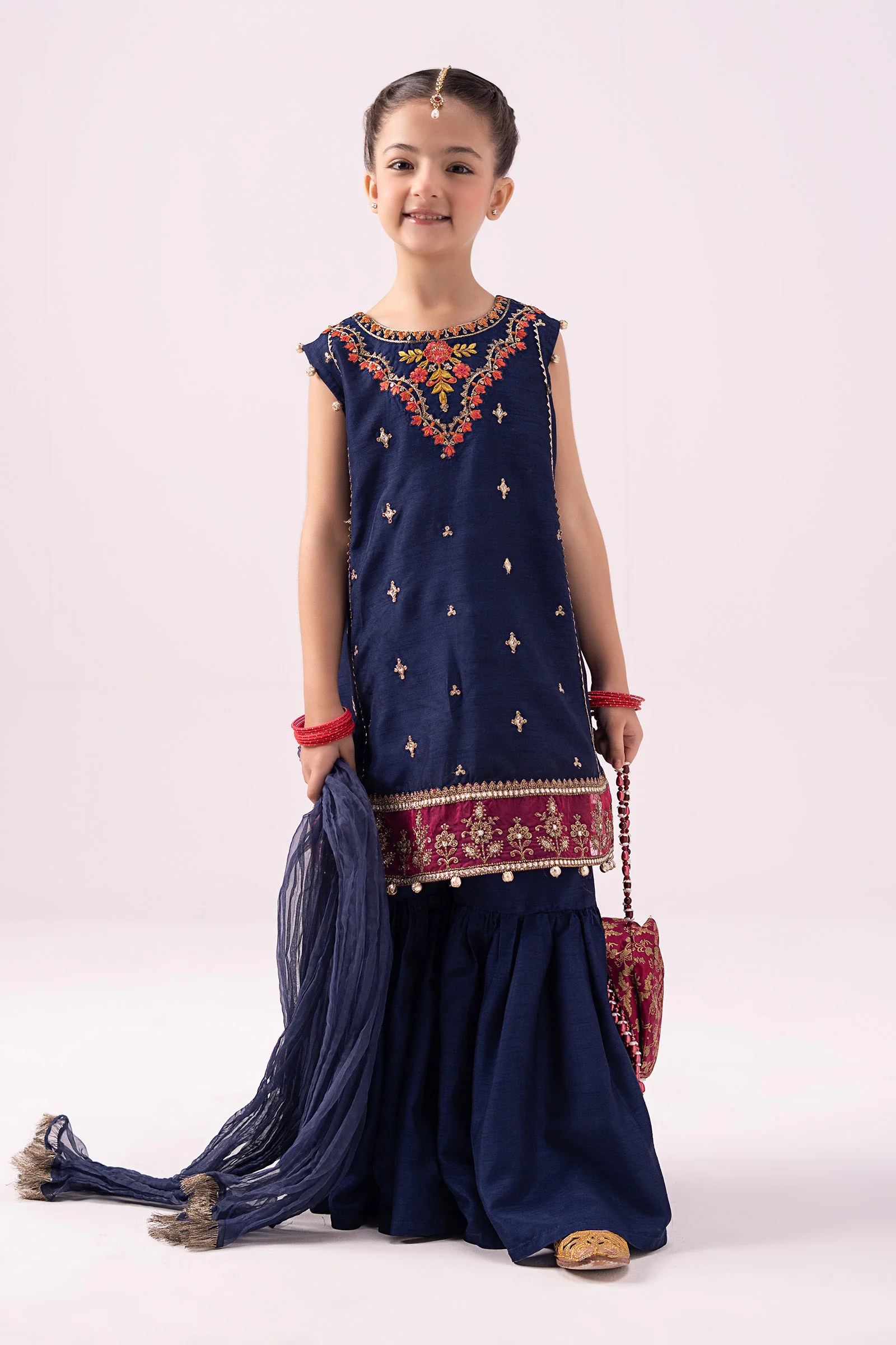 3 Piece Embroidered Raw Silk Suit