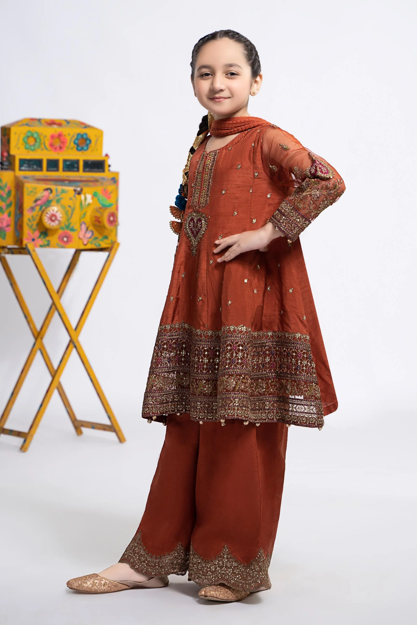 3 Piece Embroidered Raw Silk Suit - Image 10