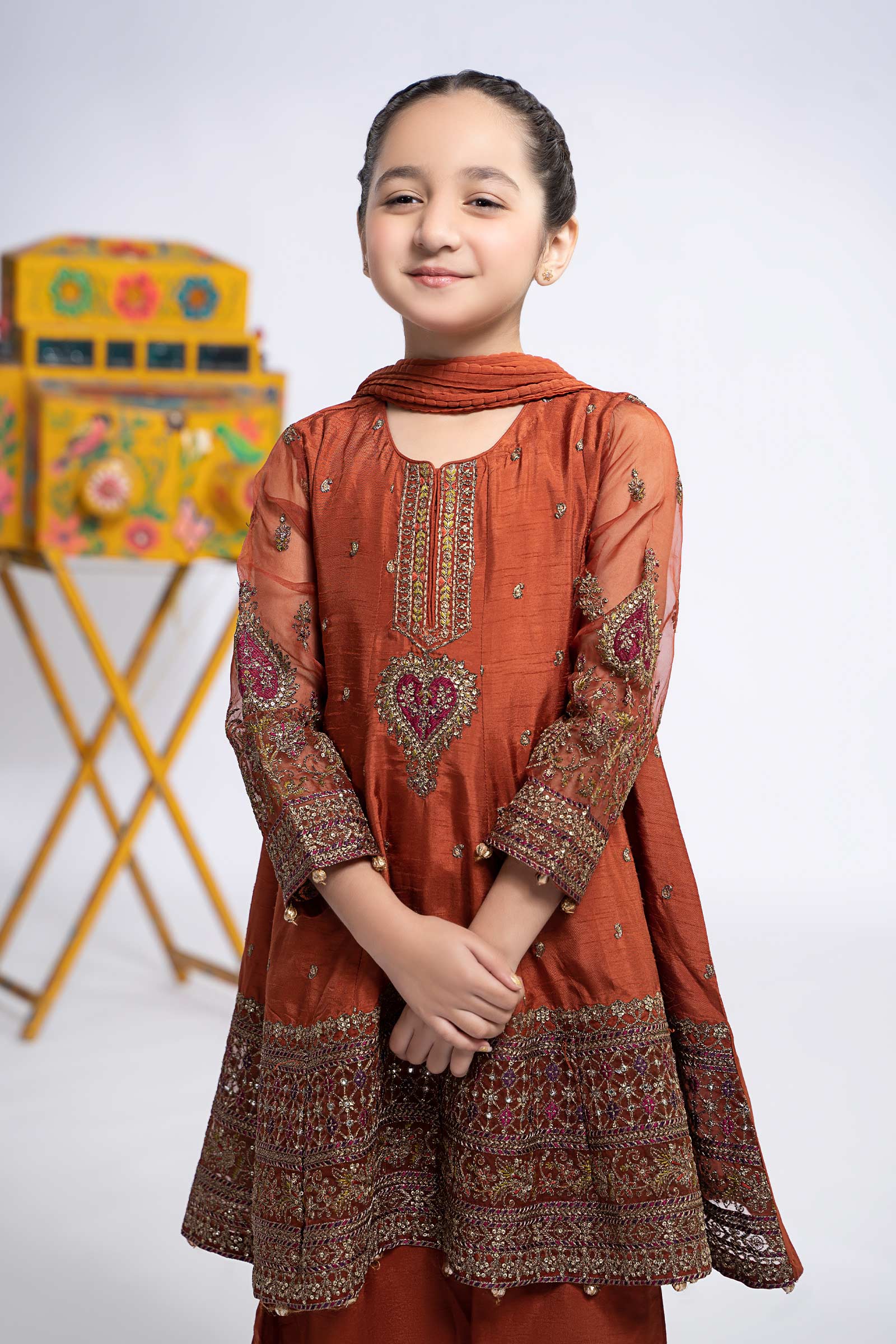 3 Piece Embroidered Raw Silk Suit - Image 4