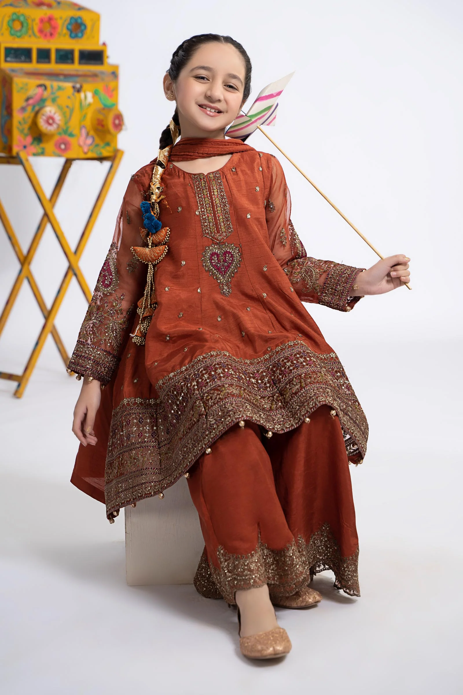 3 Piece Embroidered Raw Silk Suit - Image 5