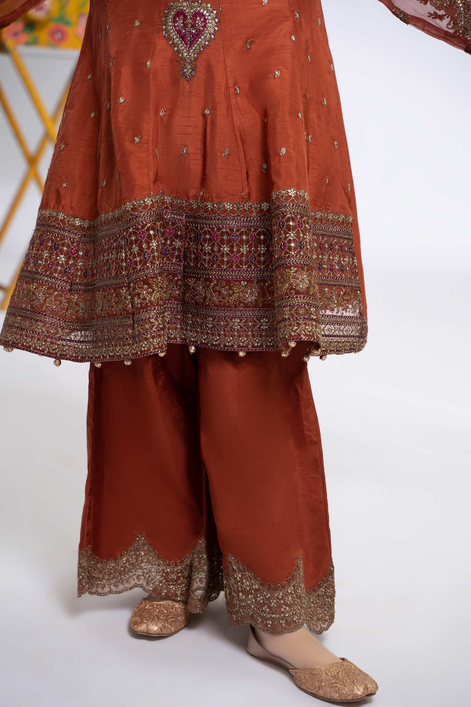 3 Piece Embroidered Raw Silk Suit - Image 7