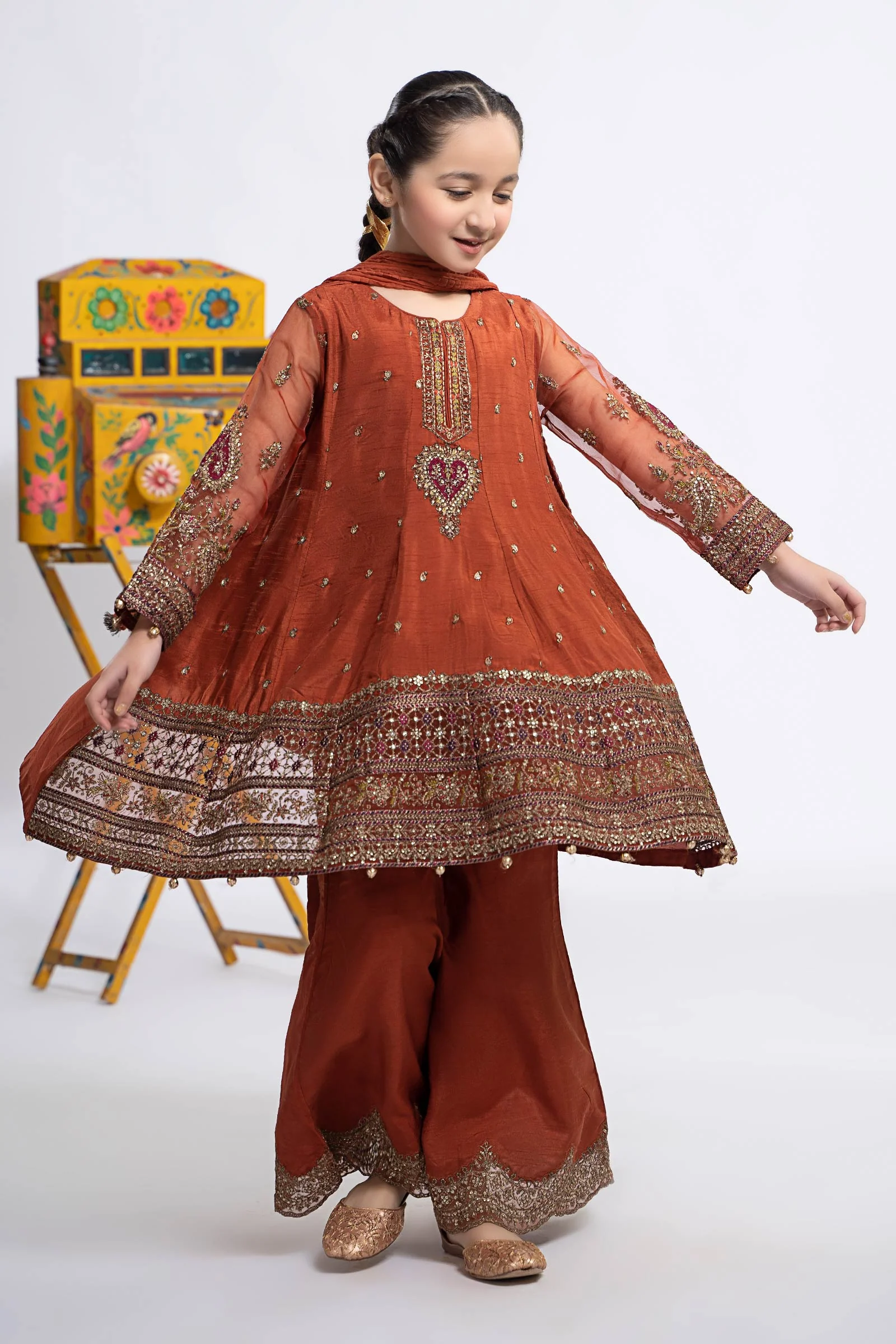 3 Piece Embroidered Raw Silk Suit - Image 9