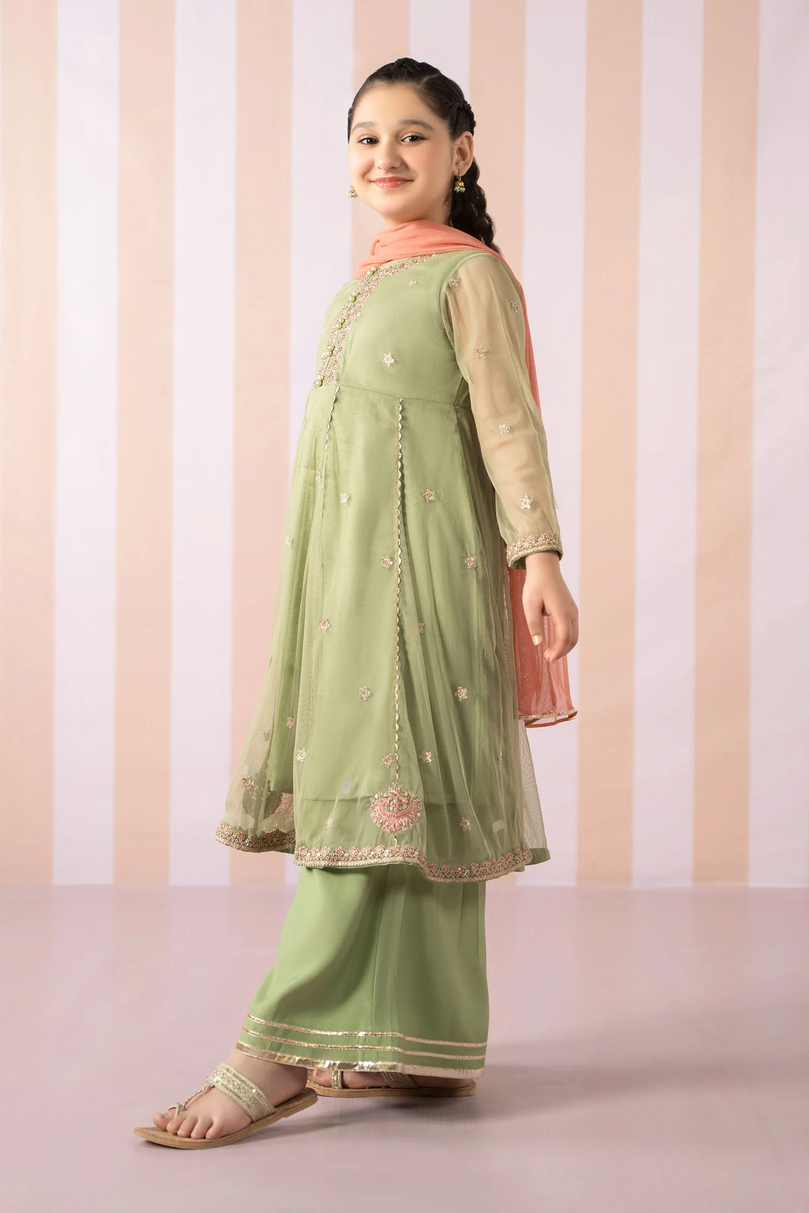 3 Piece Embroidered Polyester Net Suit - Image 3