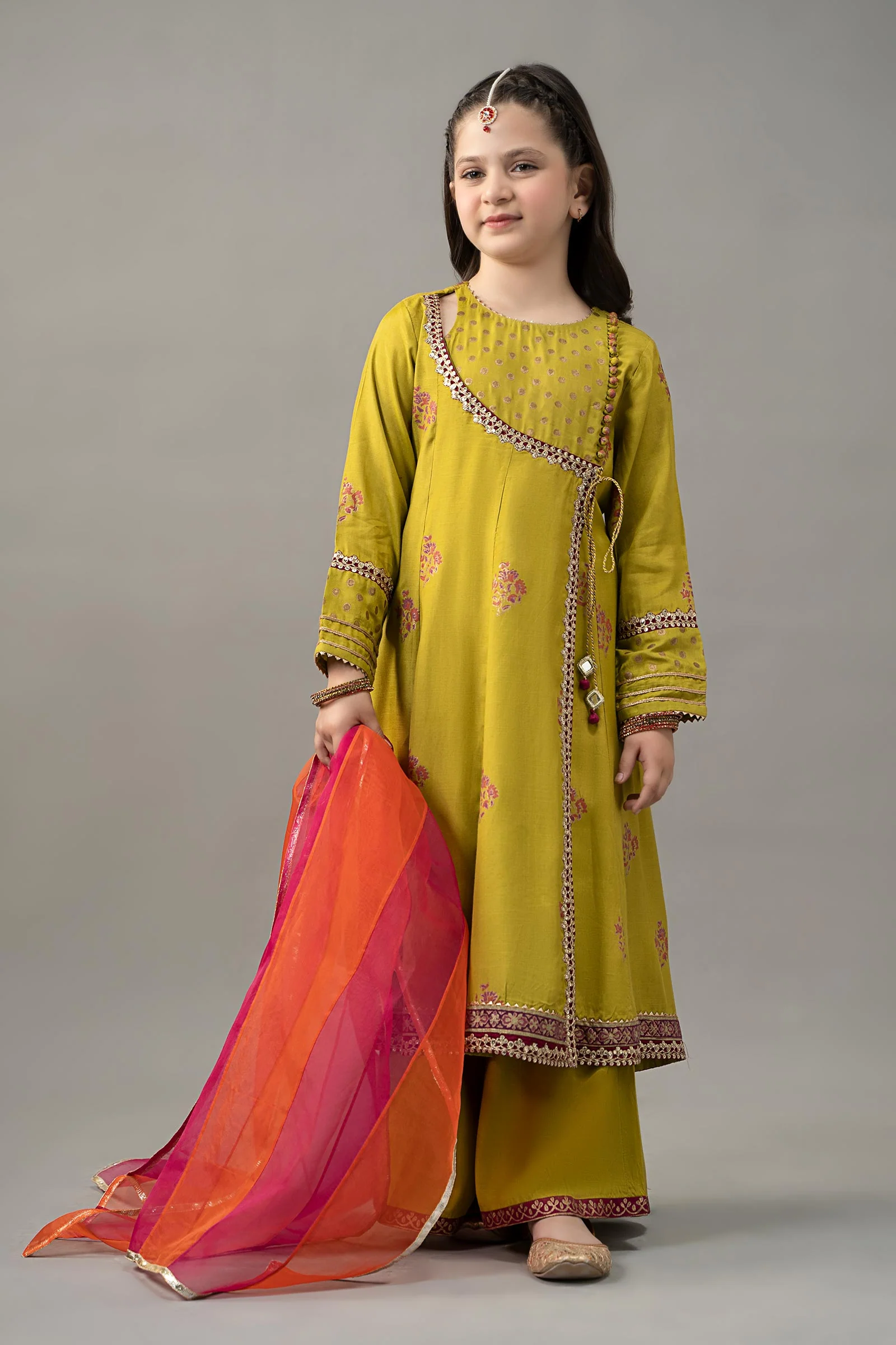 3 Piece Embroidered Raw Silk Suit