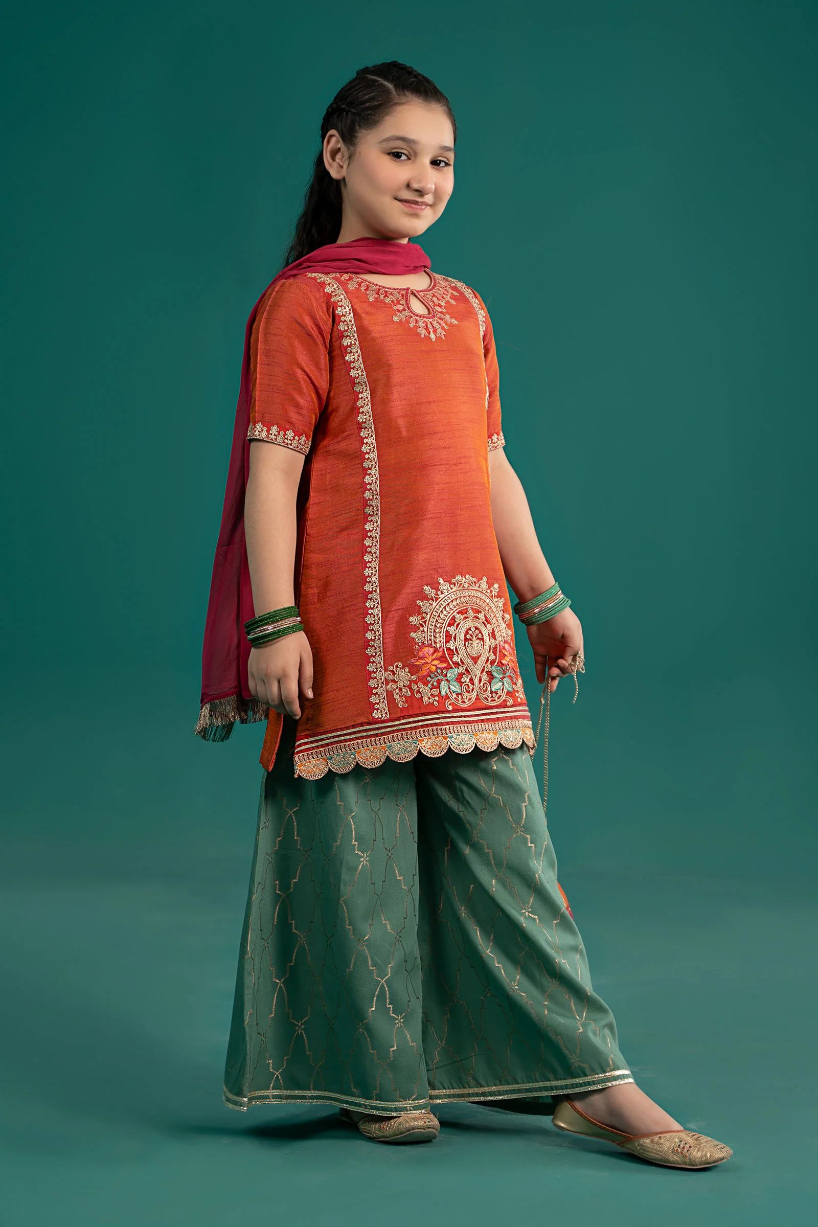 3 Piece Embroidered Raw Silk Suit - Image 5