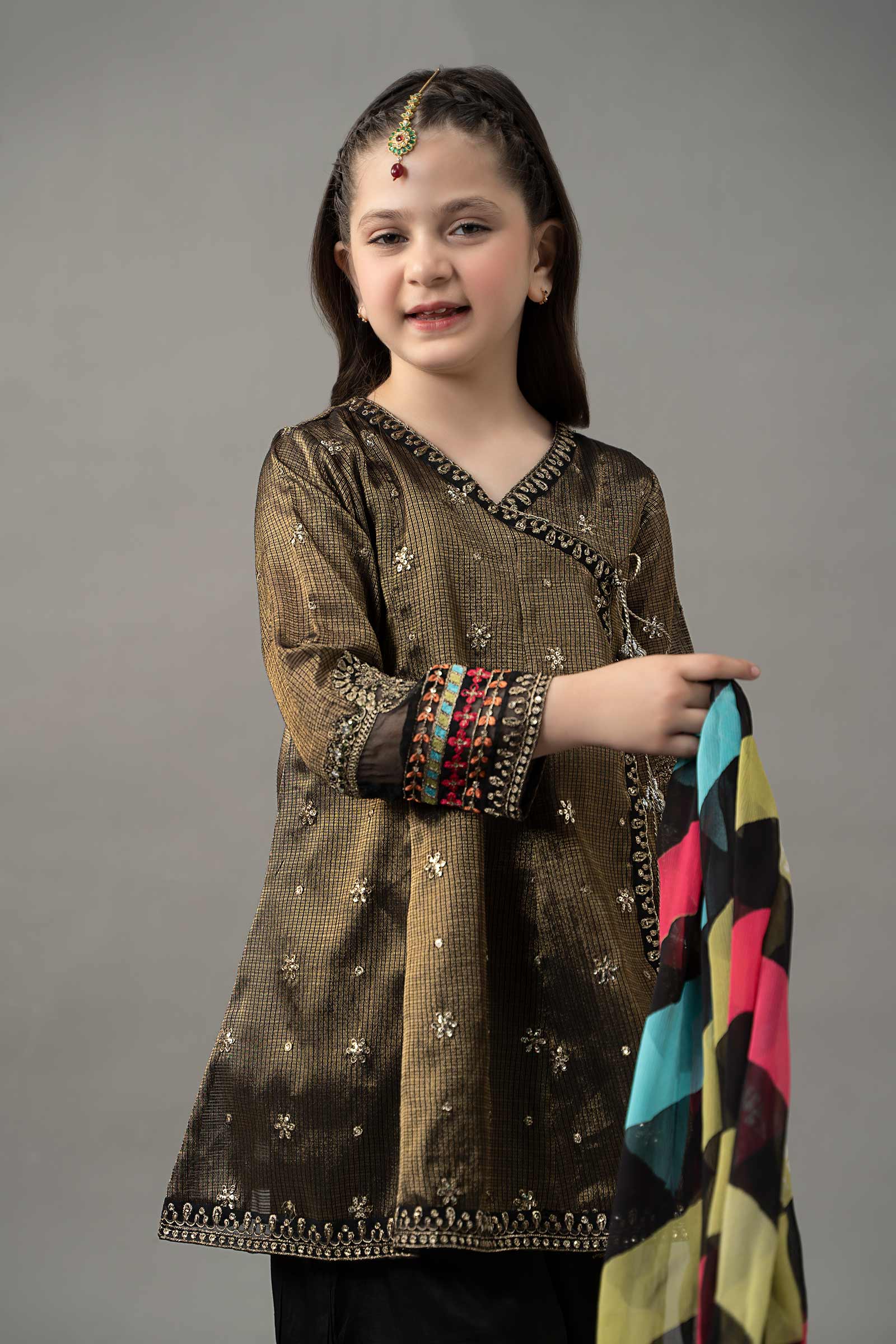 3 Piece Embroidered Cotton Zari Net Suit - Image 2