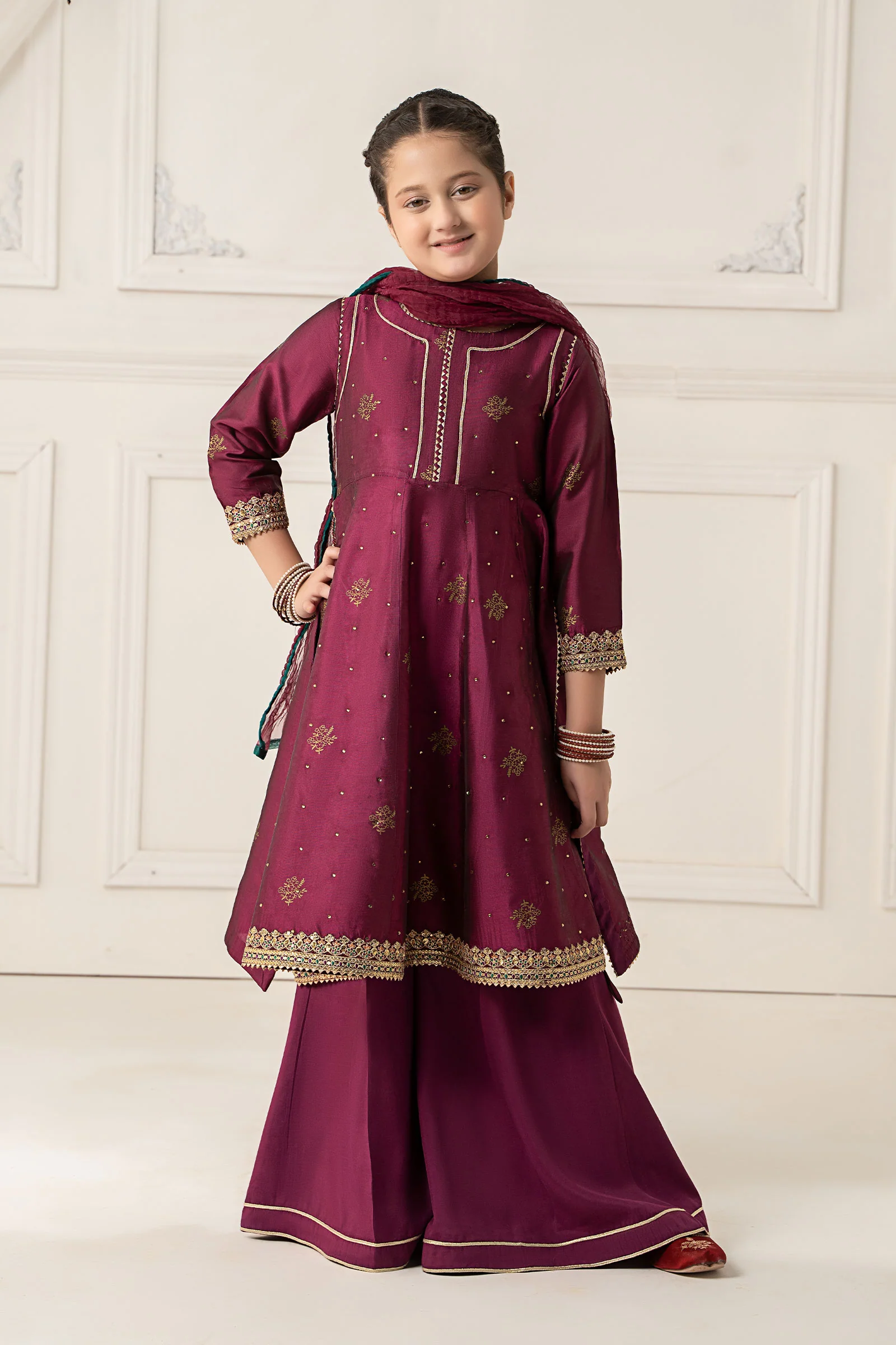 3 Piece Embroidered Polyester Net Suit