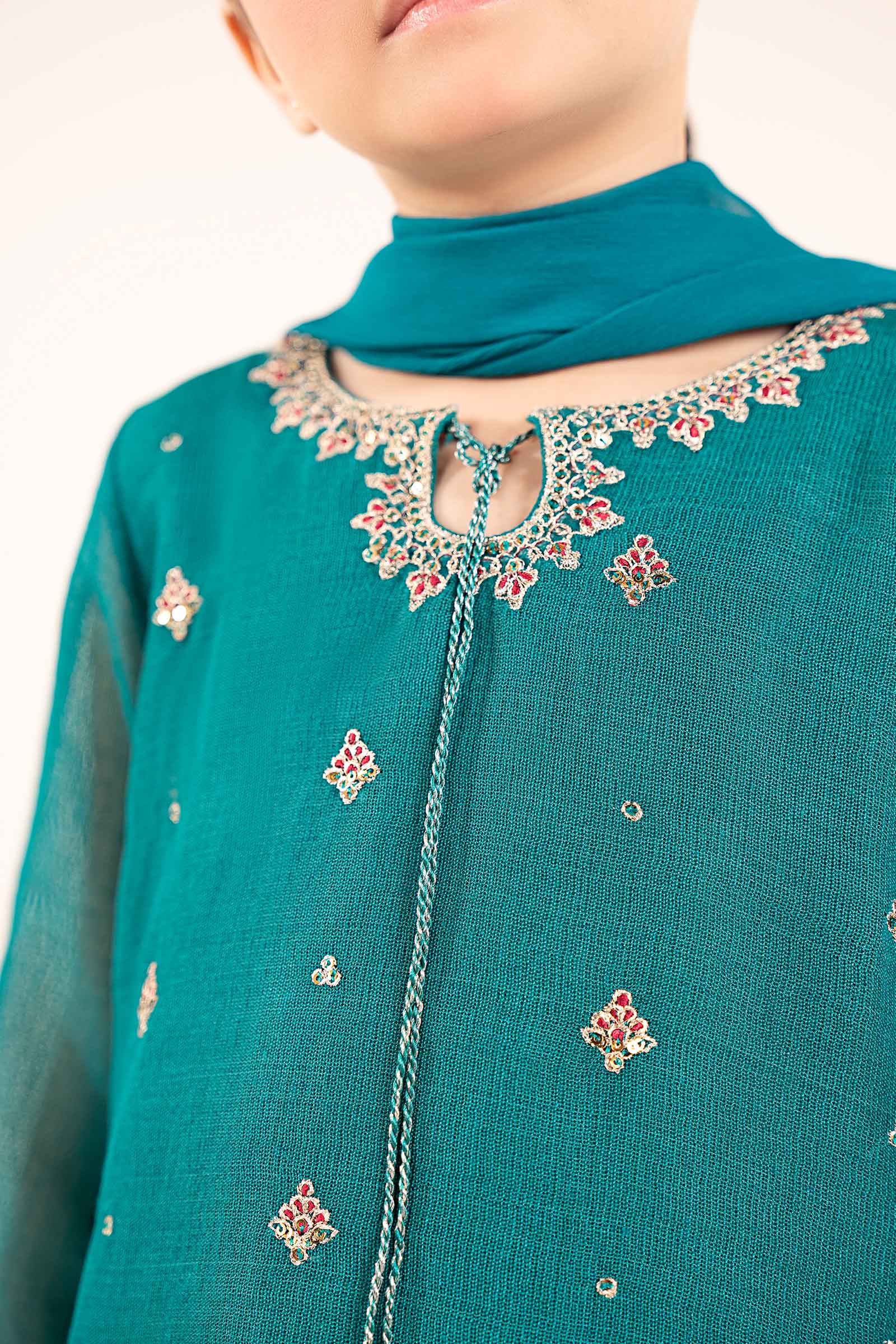 3 Piece Embroidered Cotton Net Suit - Image 3