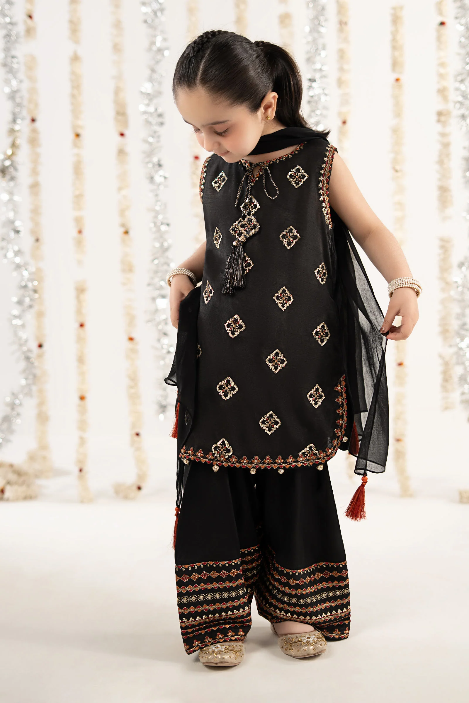 3 Piece Embroidered Raw Silk Suit - Image 6