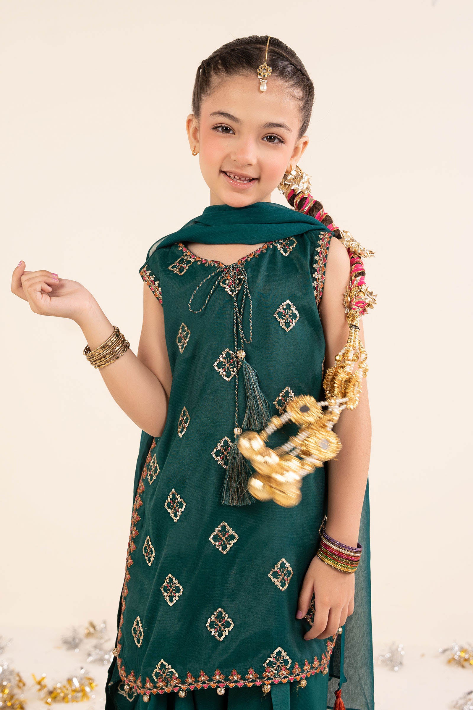 3 Piece Embroidered Raw Silk Suit - Image 3