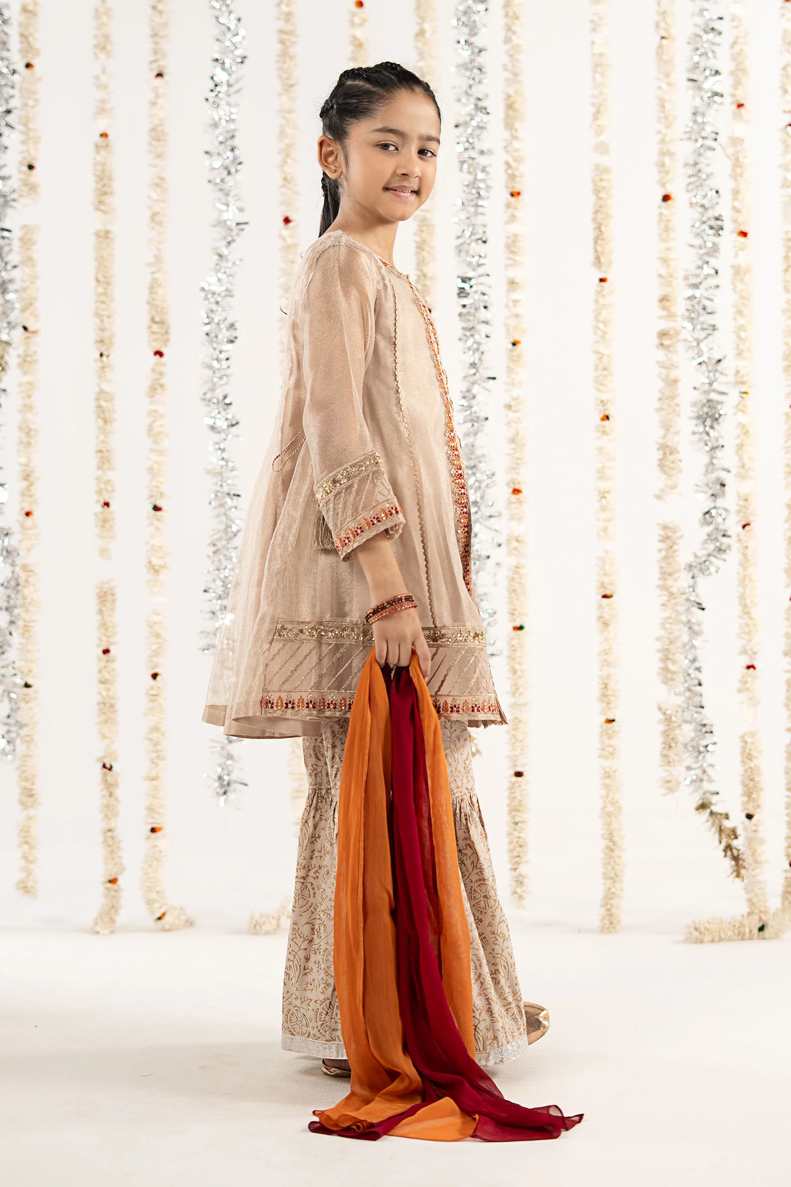 3 Piece Embroidered Zari Net Suit - Image 6