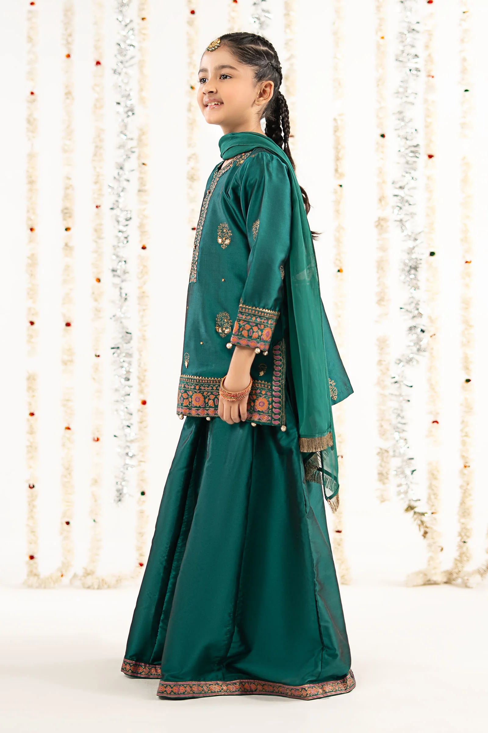 3 Piece Printed Two Tone Silk Suit - Image 5