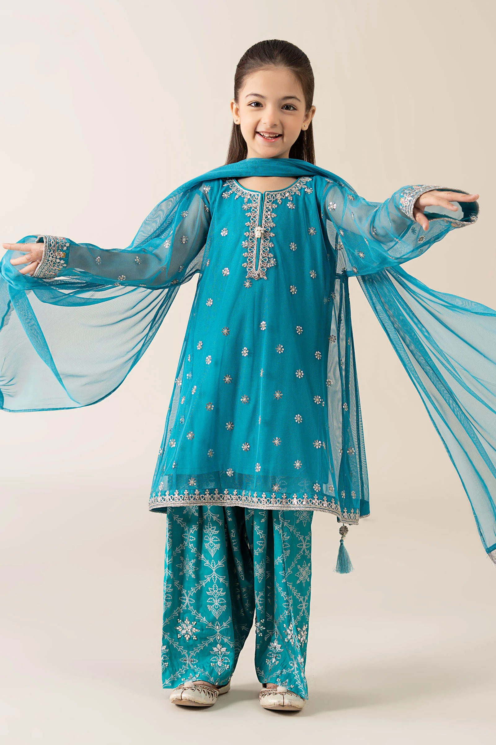 3 Piece Embroidered Poly Net Suit