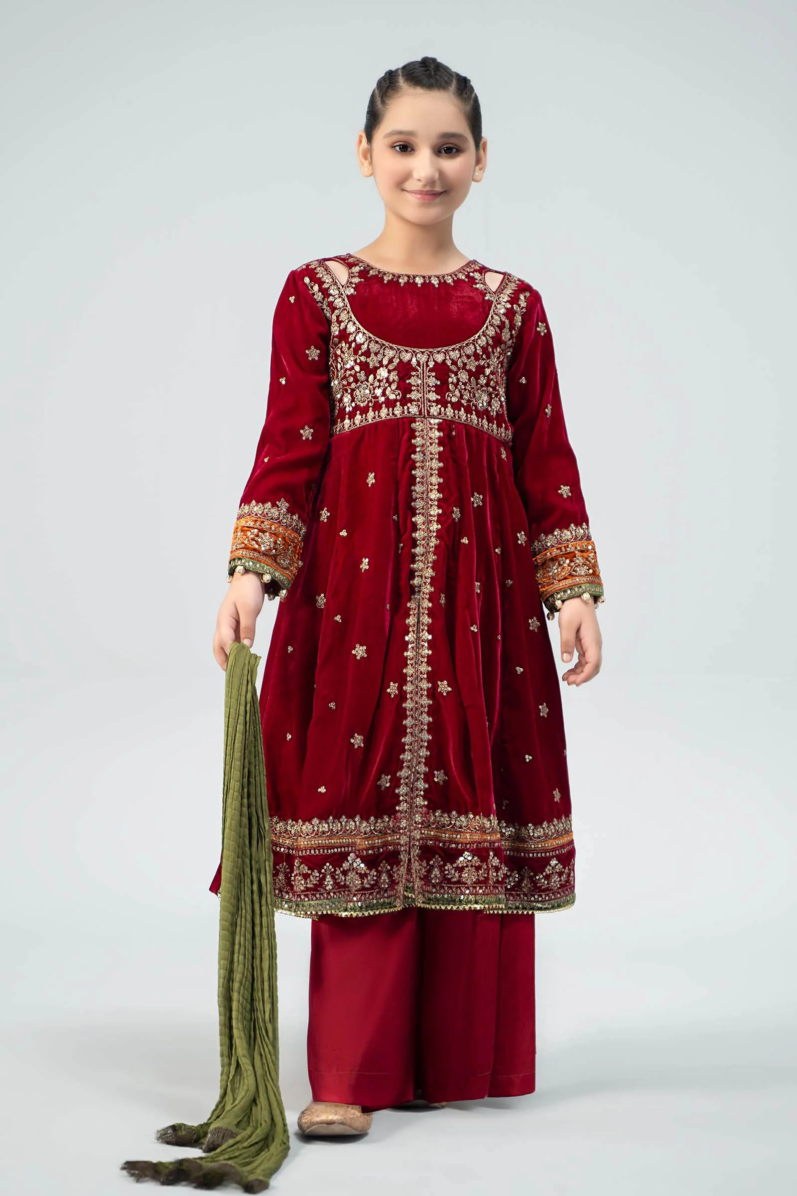 3 Piece Embroidered Velvet Suit
