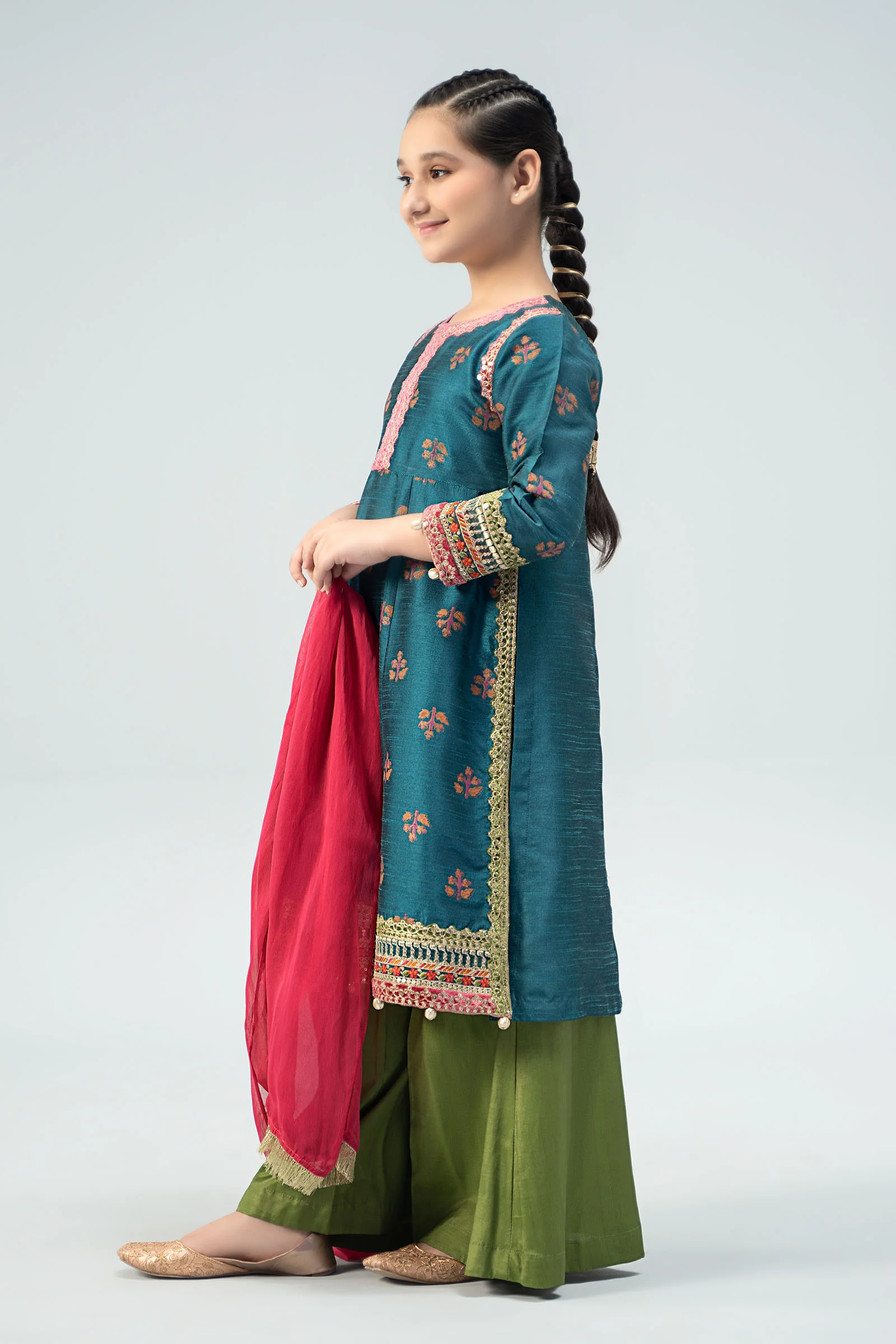 3 Piece Embroidered Raw Silk Suit - Image 5